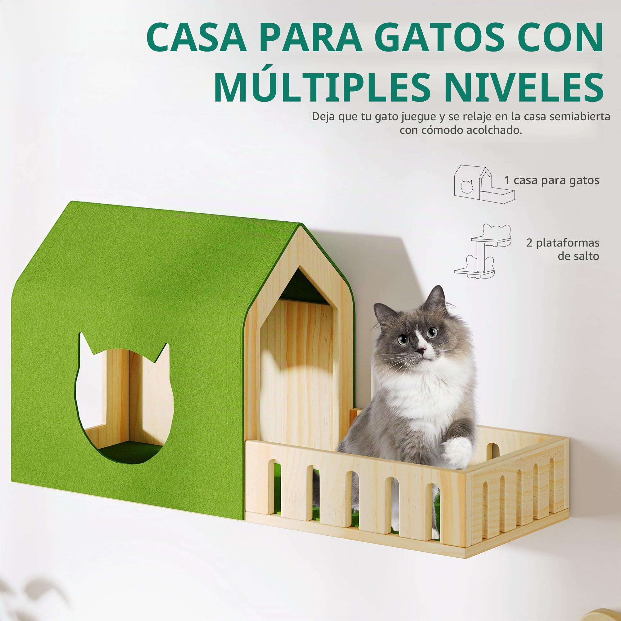 YITAHOME Juego de Pared de Escalada para Gatos, Muebles de Madera Estable, 5 Piezas con casa para Gatos, Escalera para Gatos, Plataforma para Gatos para Dormir, Jugar y Descansar