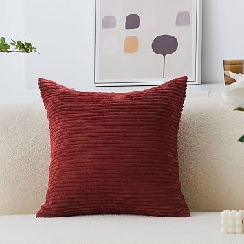 Home Brilliant 18x18 Pillow Cover Dark Red Plush Corduroy Pillow Cover Decoration Striped Velvet Throw Pillow for Couch Sofa Bed Living Room Bedroom, 18 x 18 Inch, Burgundy