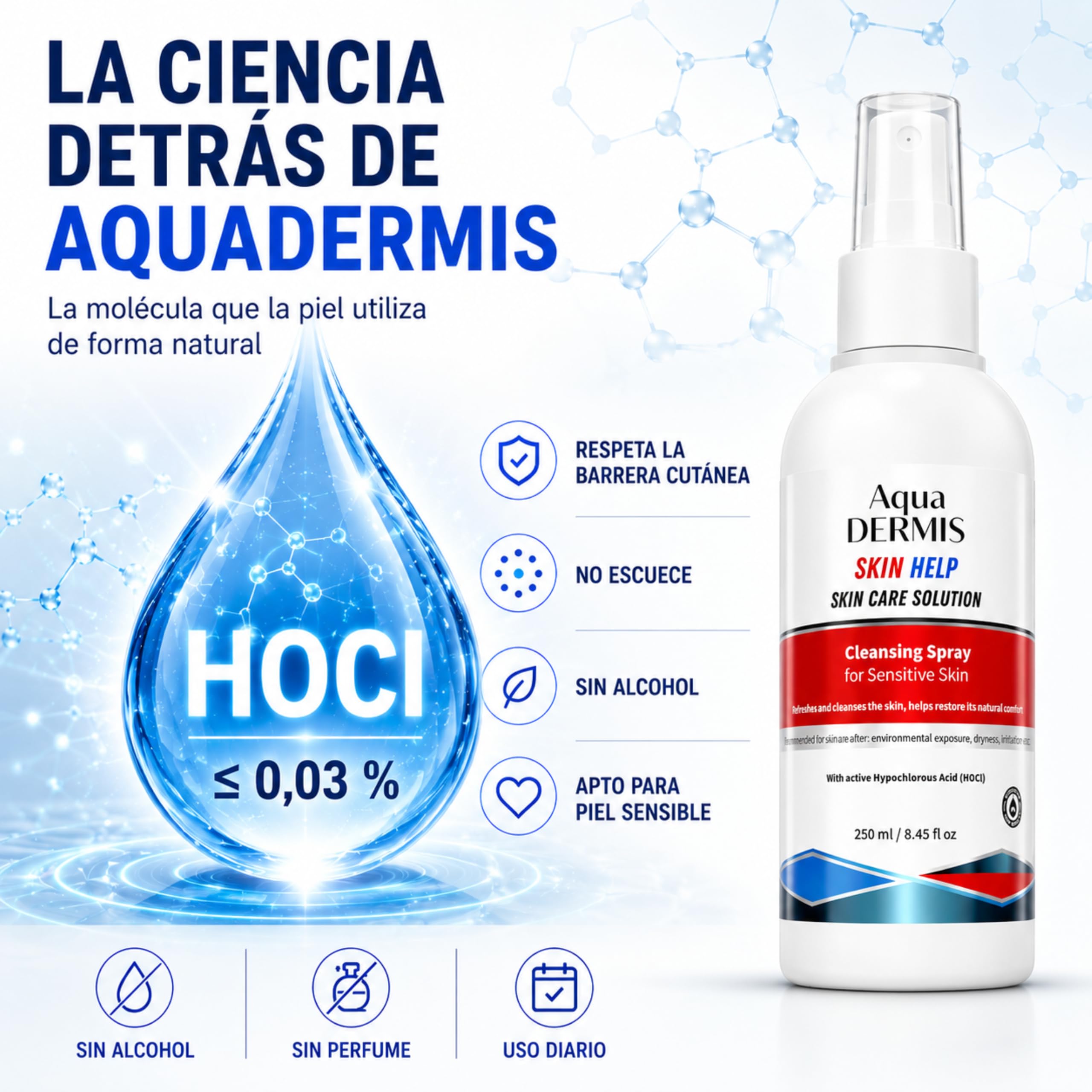 Spray per terapia delle ferite con acido ipocloroso, disinfettante naturale per ferite, ustioni, acne, eczema e tatuaggi, senza alcool, sicuro per pelli sensibili, 250 ml