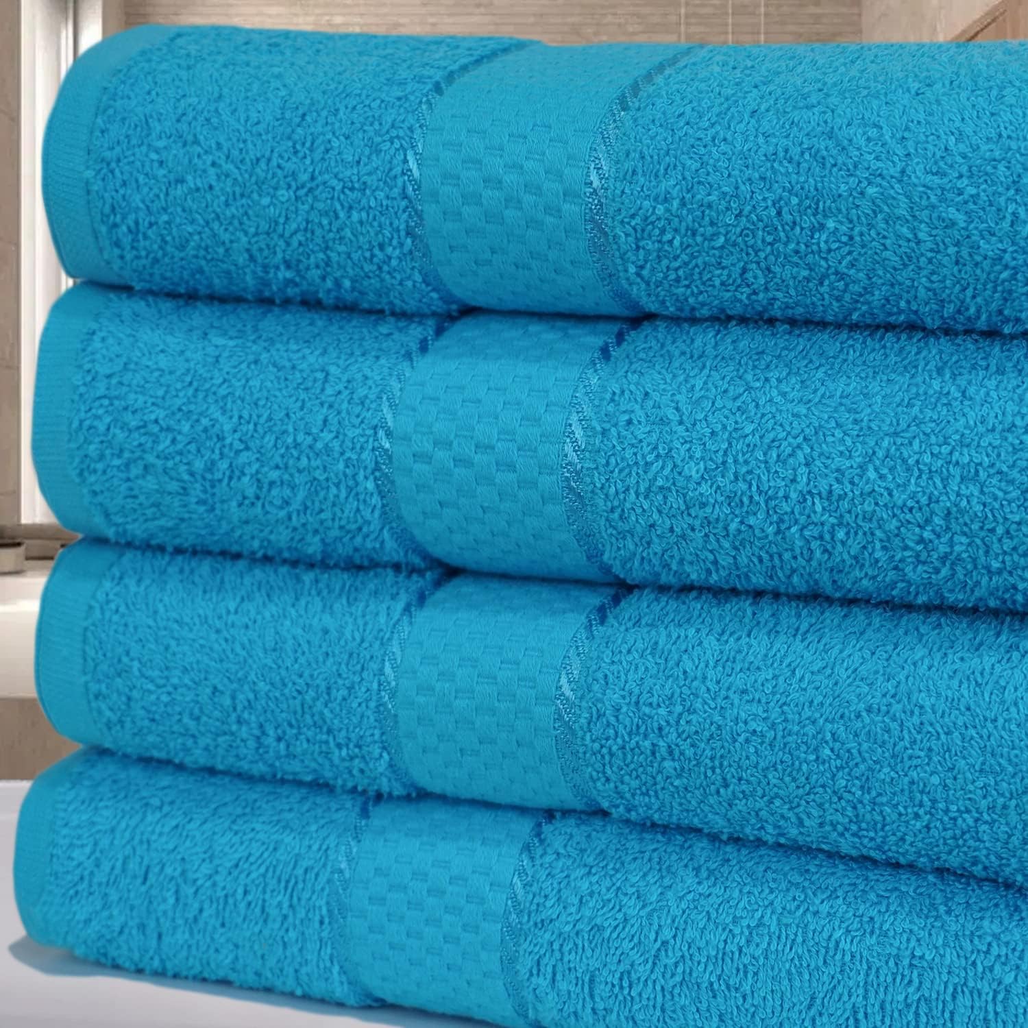KNIGHTS BRIDGE Luxury Egyptian Cotton Bath Sheet Set, 80x140 cm, Pack of 4 Super Soft Absorbent Jumbo Towels (Turquoise)