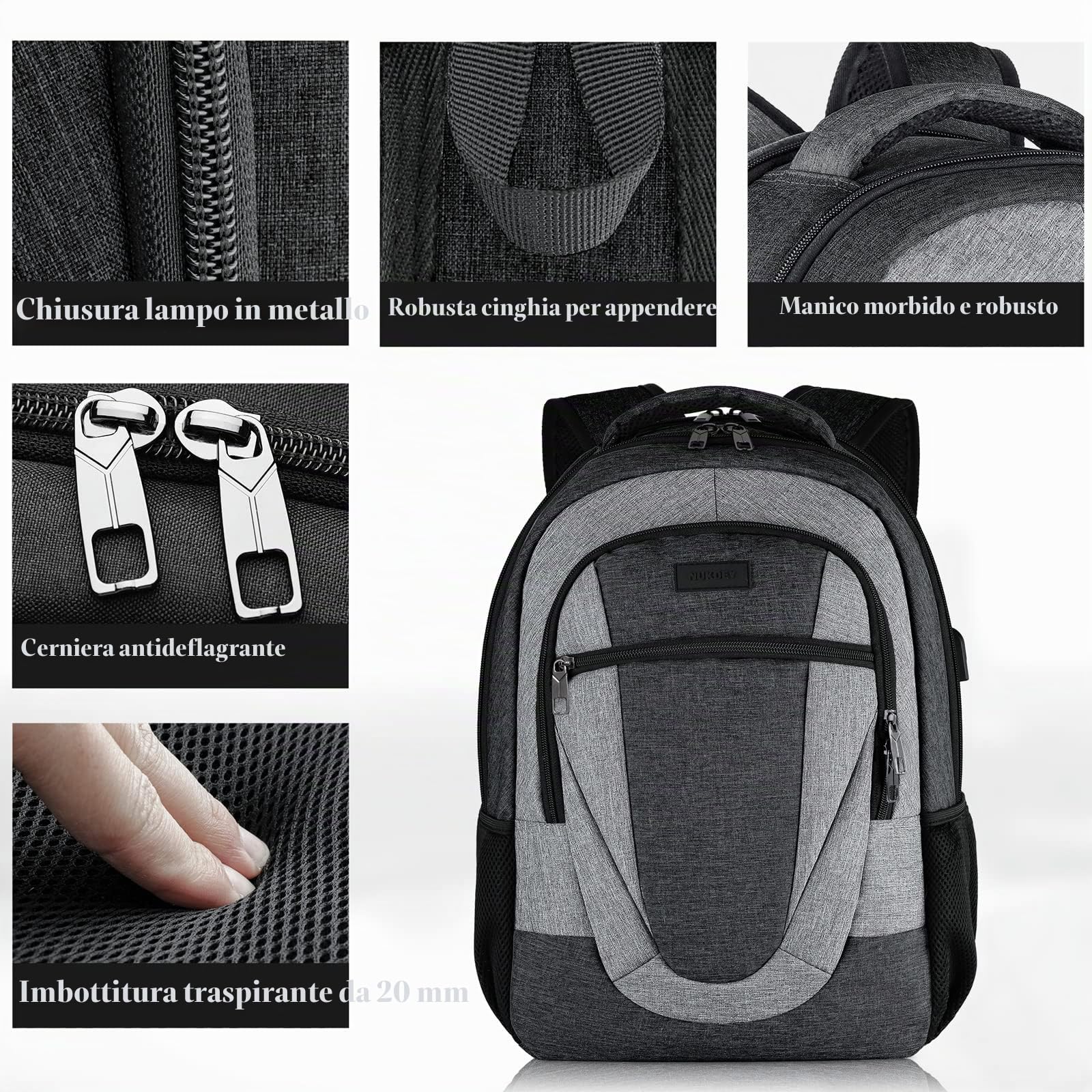 BIKROD zaino da uomo e donna, per scuola e ragazzi, impermeabile, borsa per computer 15,6 pollici, porta USB, lavoro, viaggi, escursioni