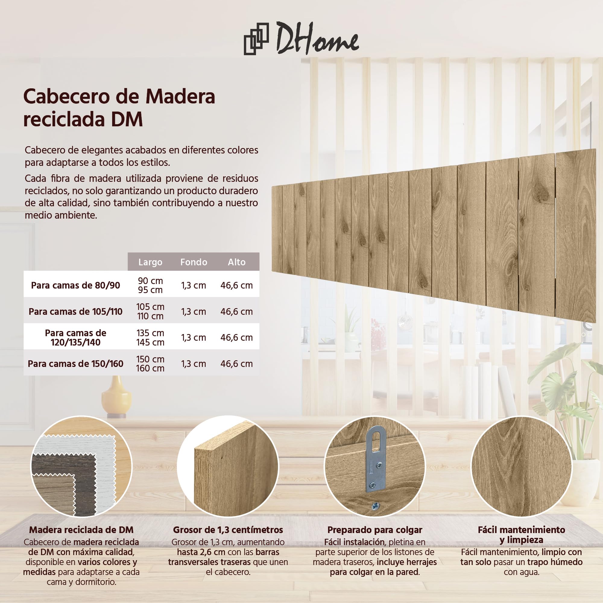 DHOME Cabecero de Madera reciclada DM Vertical Cama Palets 135cm
