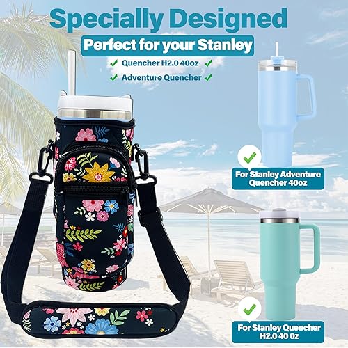 Miniatura 3 de Bolsa de transporte para botella de agua Stanley Quencher de 40 onzas con asa, bolsa de neopreno para botella de agua con correa de hombro