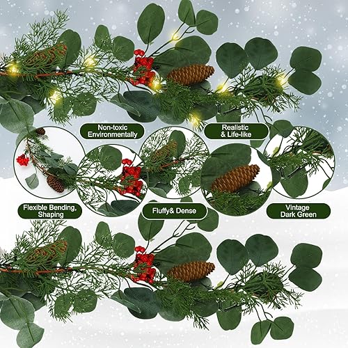 Miniatura 3 de 4 guirnaldas de Navidad de 6.5 pies, guirnalda colgante de ciprés de pino con bayas rojas artificiales, guirnalda de manto verde de Navidad para