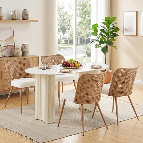 Rattan Dining Chairs Set of 4,Modern Upholstered Kitchen Room Chairs,Accent