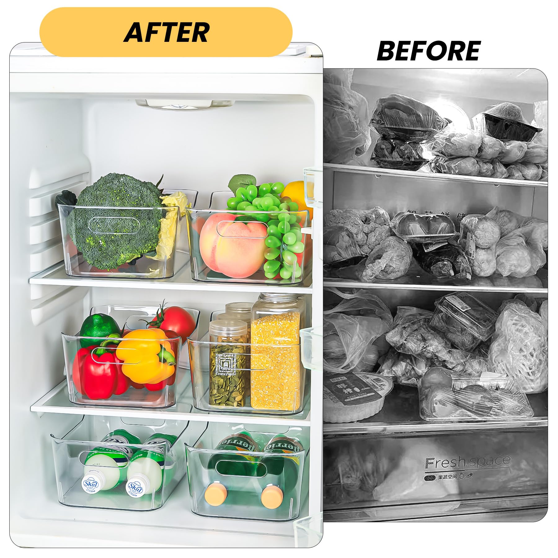 CiWiVOKi Set di 12 contenitori multiuso in plastica trasparente, per dispensa, armadio, frigorifero, congelatore, bagno, organizer per casa e cucina