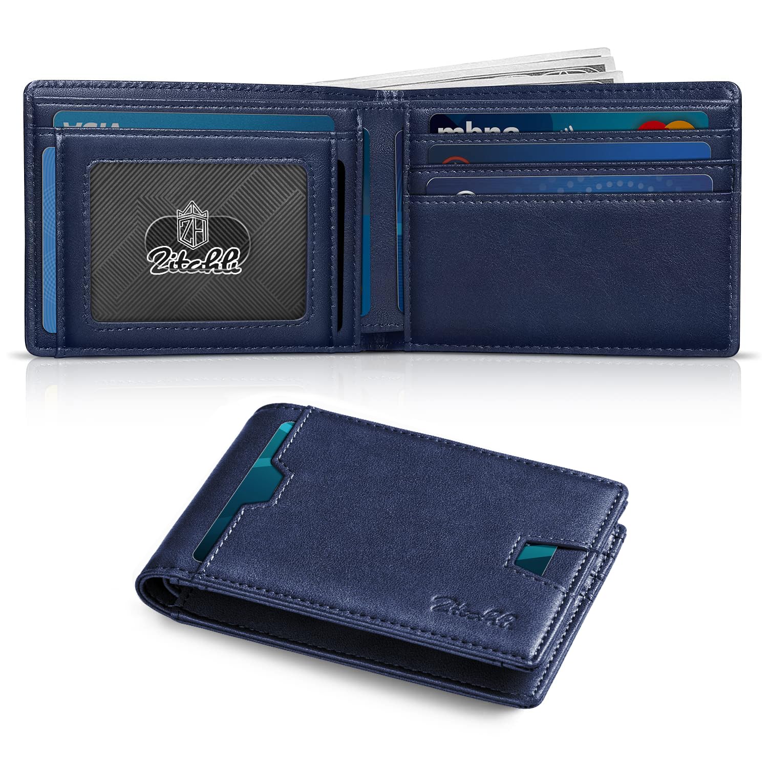 Zitahli Mens-Wallet-Slim-Leather-RFID Blocking Wallet for Men Minimalist Bifold Credit Card Holder with Gift Box