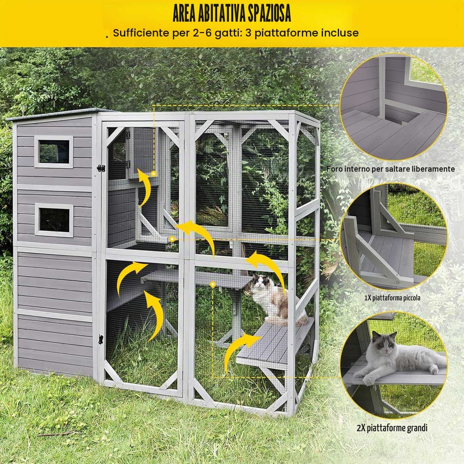 Catio per gatti da con 4 ripiani grande gabbia esterni e interni con tetto resistente alle intemperie e camera spaziosa