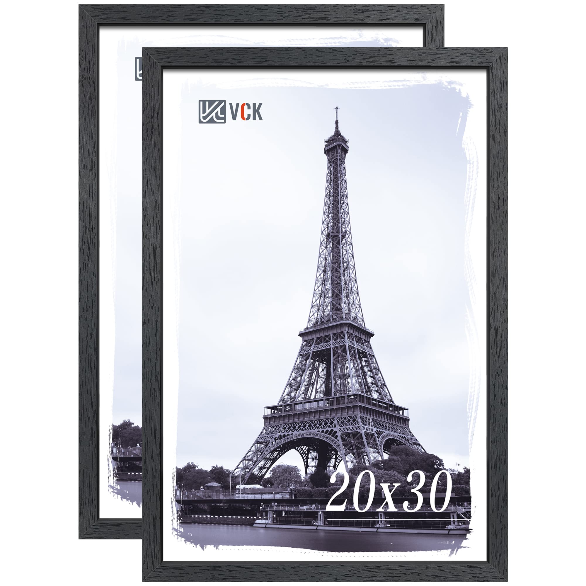 VCK 20x30 Poster Frame Set of 2, Black Solid Wood Picture Frames with Exclusive Woodgrain, Wall Gallery Frame