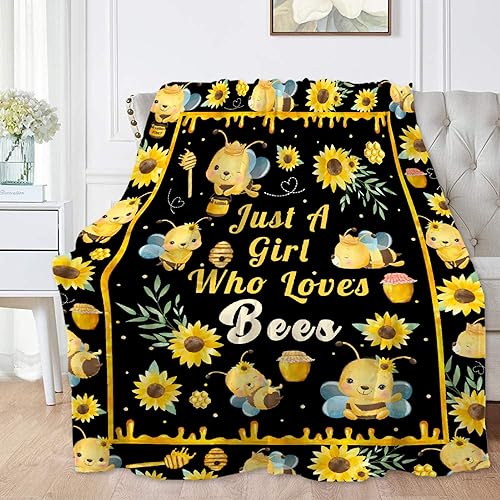 Manta de abeja, regalos de abeja para mujeres, manta de franela suave de felpa suave y acogedora para sofá, cama, sofá, decoración de abeja, tamaño