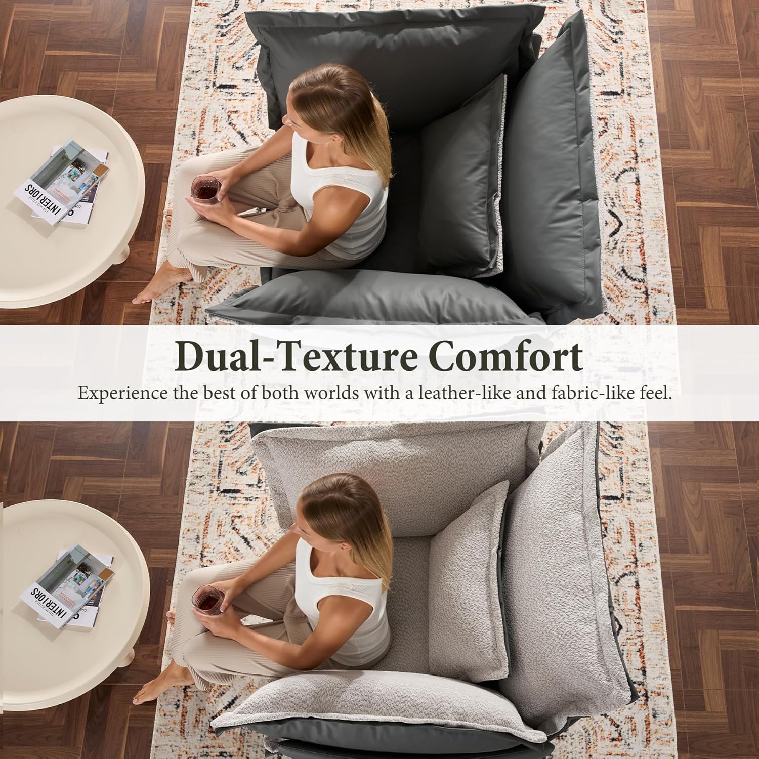 Oversized Armchair Accent Chair Reading Chair with 4 Cushions,Single Sofa Lounge Living Room Chair with Feather and Doll-Cotton,43.5' Width,21.3'' Seat (Blue Gray)