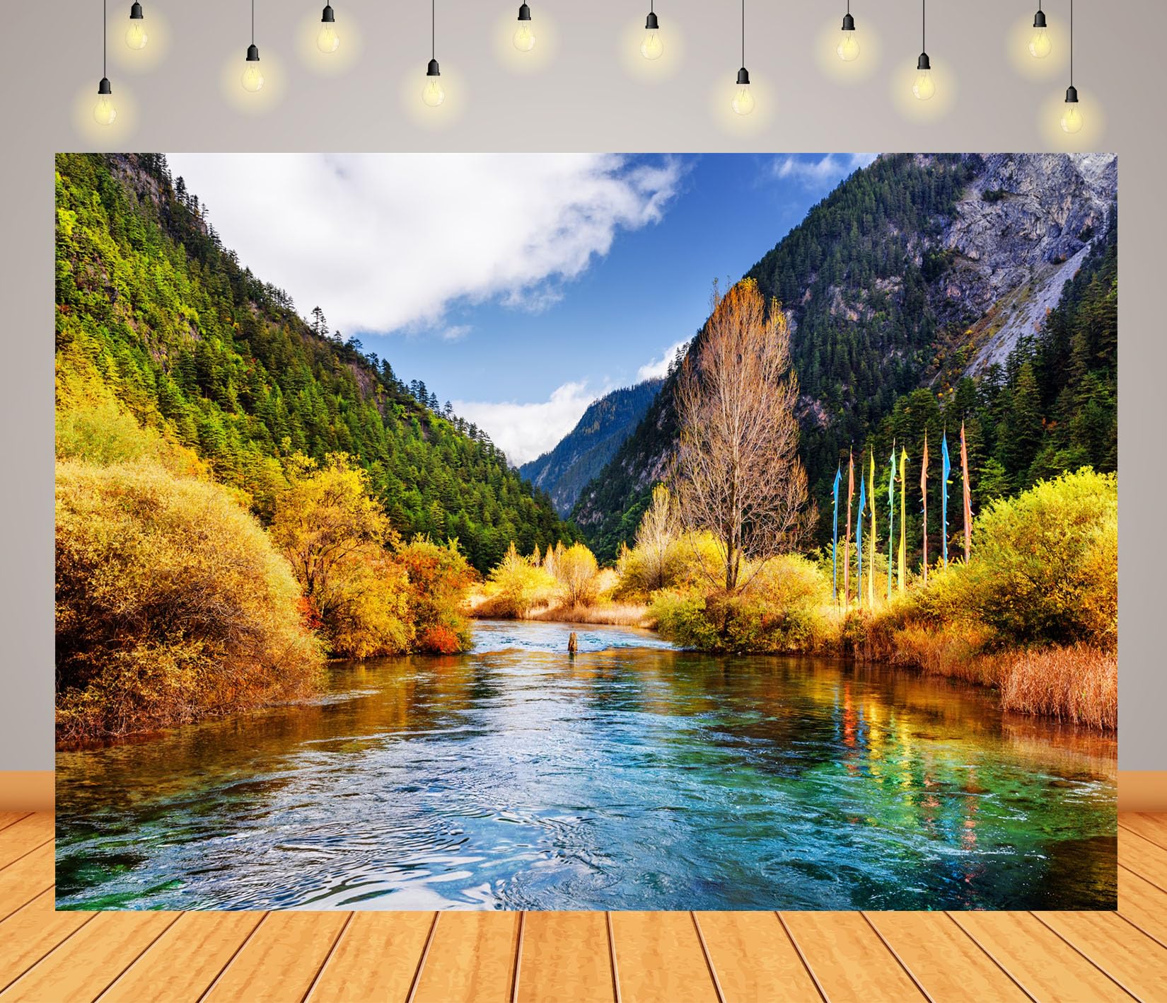 17x10FT (5.2x3m) Fiume Autunnale In Montagna Sfondo Fotografico