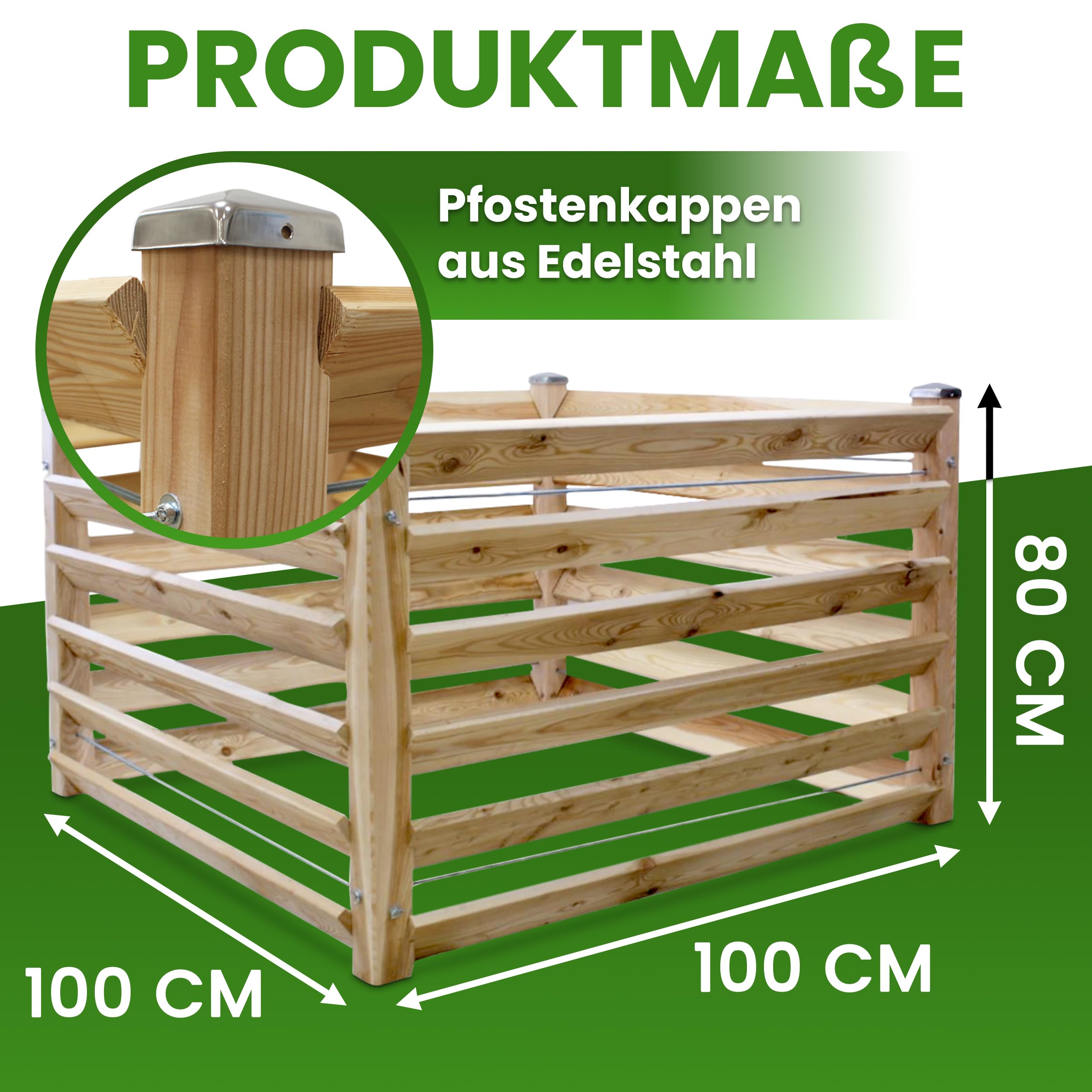 Compostiera In Legno Di Larice 80x80x80 Cm - Moderna E Resistente Per Giardino - Foto 5
