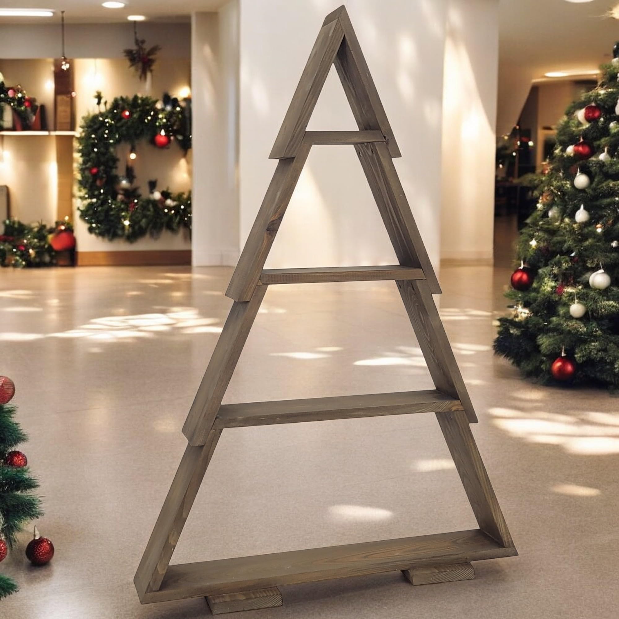Weeco Árbol de Navidad de Madera XXL 110 x 67 cm Con 4 Estantes para Adornos - Decoración Hecha a Mano por Fuera y por Dentro - Figura Marrón Oscuro Wengué