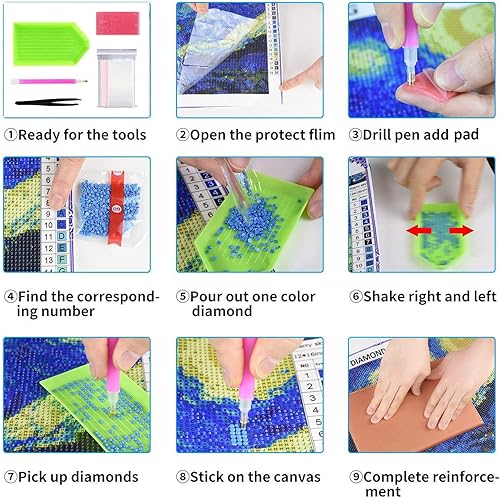 Miniatura 5 de OWAY Pintura de diamante 5D de taladro completo de 20 x 16 pulgadas, kits de pintura por números, kits de pintura de diamantes de noche estrellada