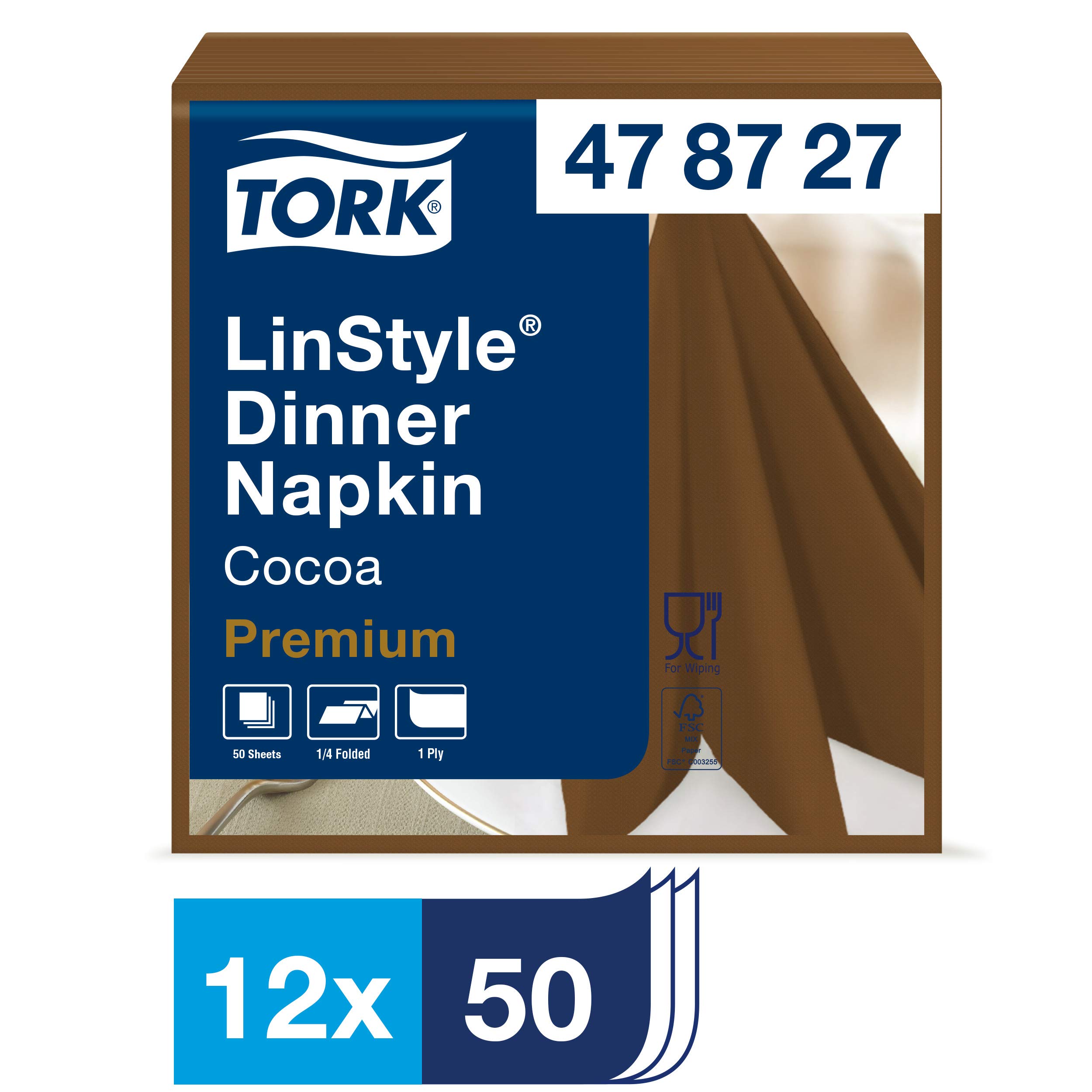 Tork 478727 Linstyle Servilleta para cena de color chocolate / 1 capa / 12 paquetes x 50 unidades (600 servilletas) / 39 cm x 39 cm/Premium