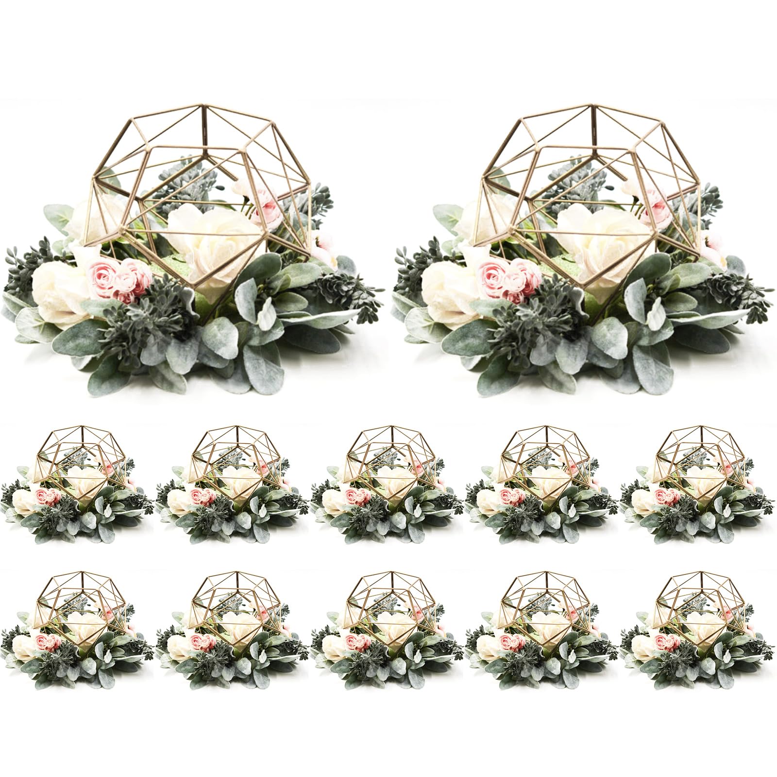 Gold Metal Pentagon Tealight Candle Holder, Set of 1 Geometric Flower Stand Wedding Centerpiece Vase, Table Decoration