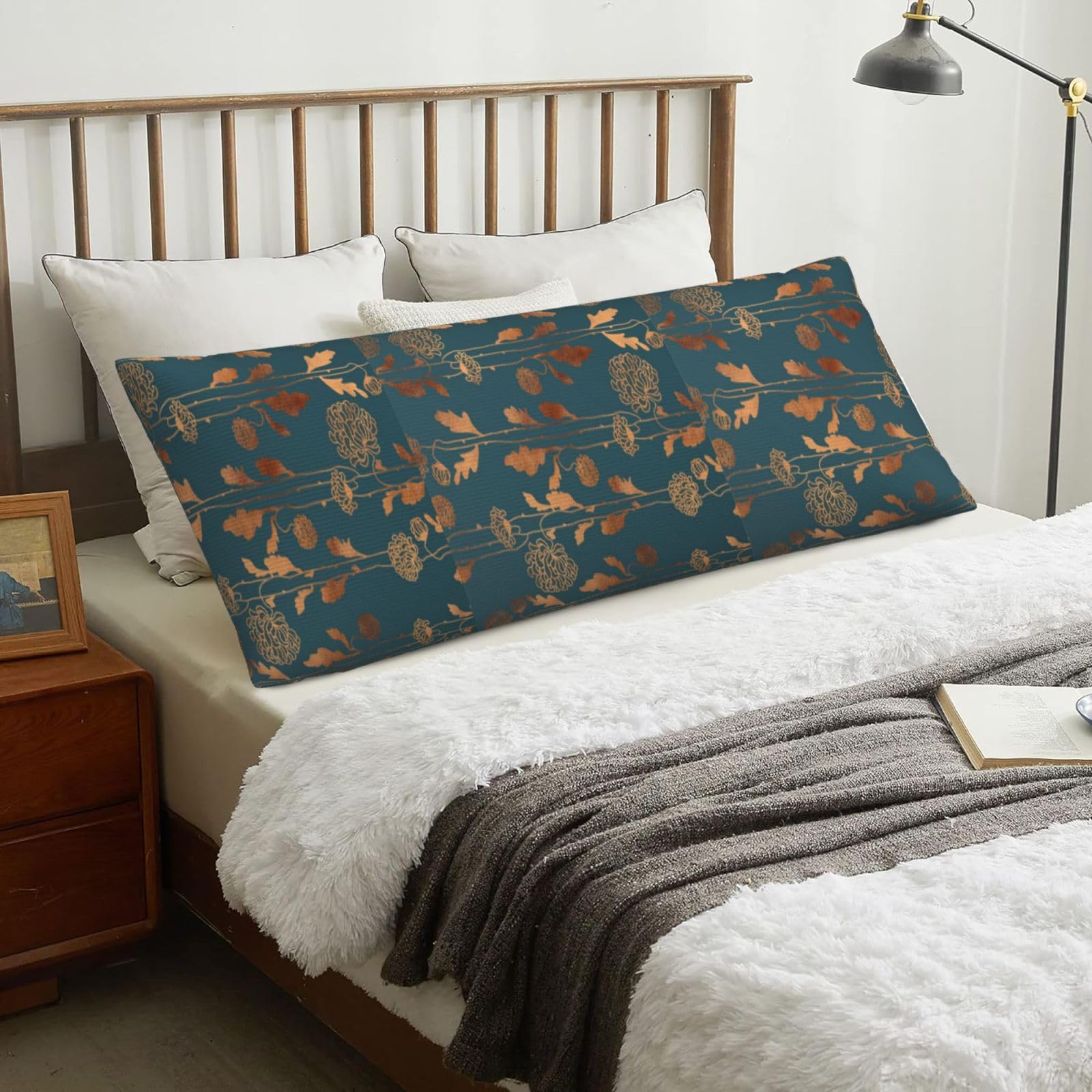 Art Deco Copper Flowers, Body Pillow Cover with Zipper,Long Body Pillowcase 20 x 60 in