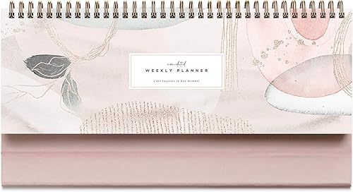 Bright Day - Agenda semanal de escritorio con espiral, sin fecha, color rosa, con base inspiradora para 60 semanas, 3.75 x 10.5 pulgadas, colección