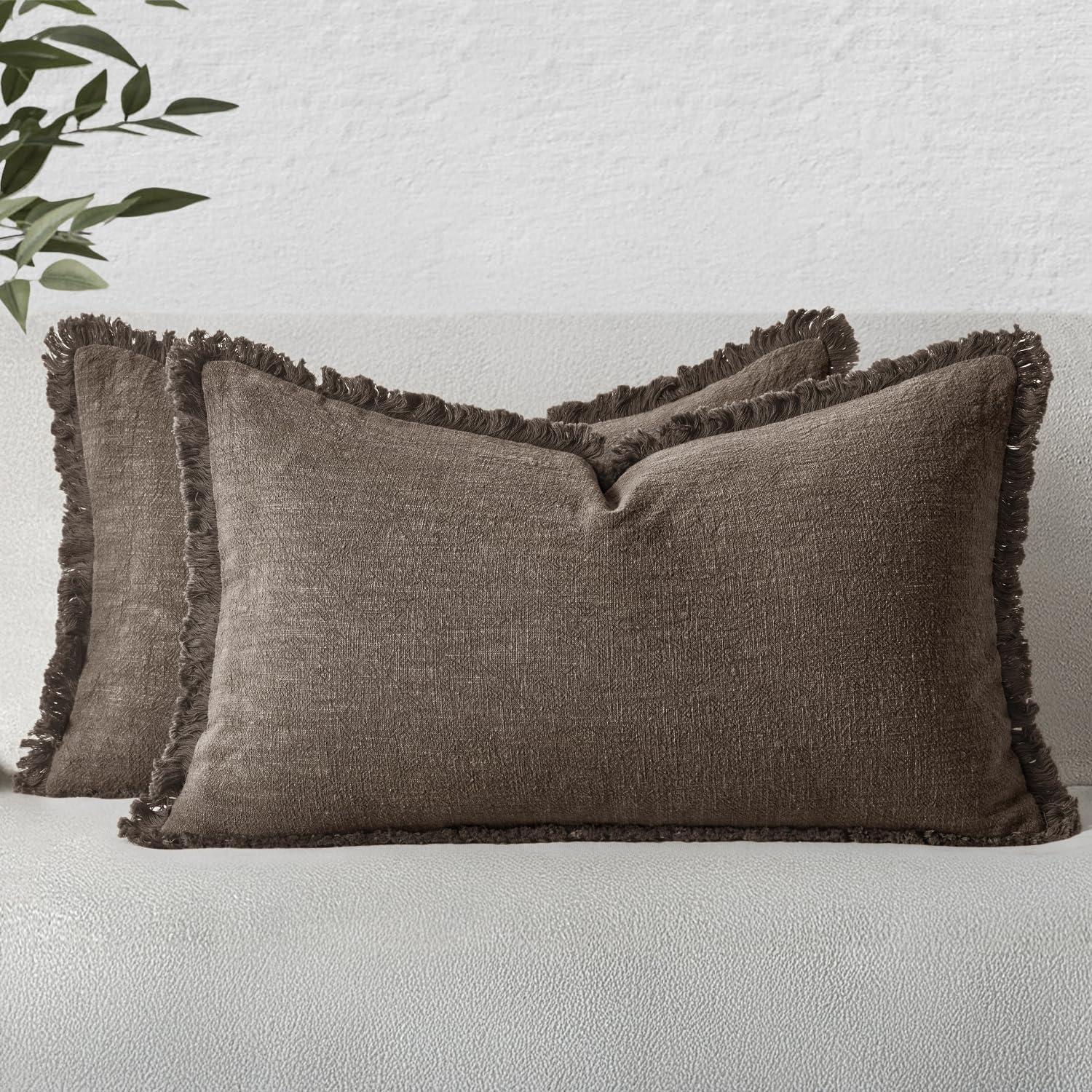 MIULEE Boho Linen Decorative Fall Lumbar Throw Pillow Covers Coffee 12x20