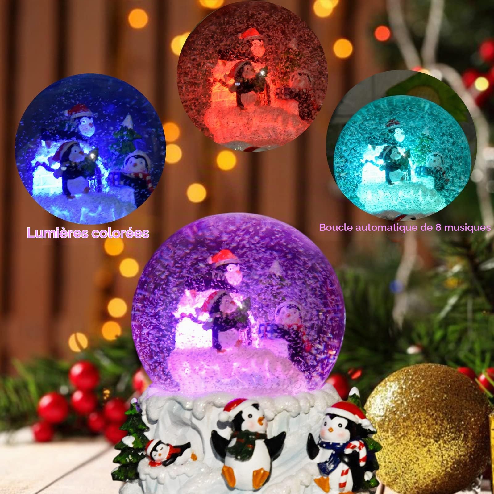 Sollee Boule à Neige Musicale de Noël Pingouin Boule à Neige Musicale de Noël Boules à Neige de Noël Boules à Neige Lumineuses de Noël Cadeaux de fête de Noël