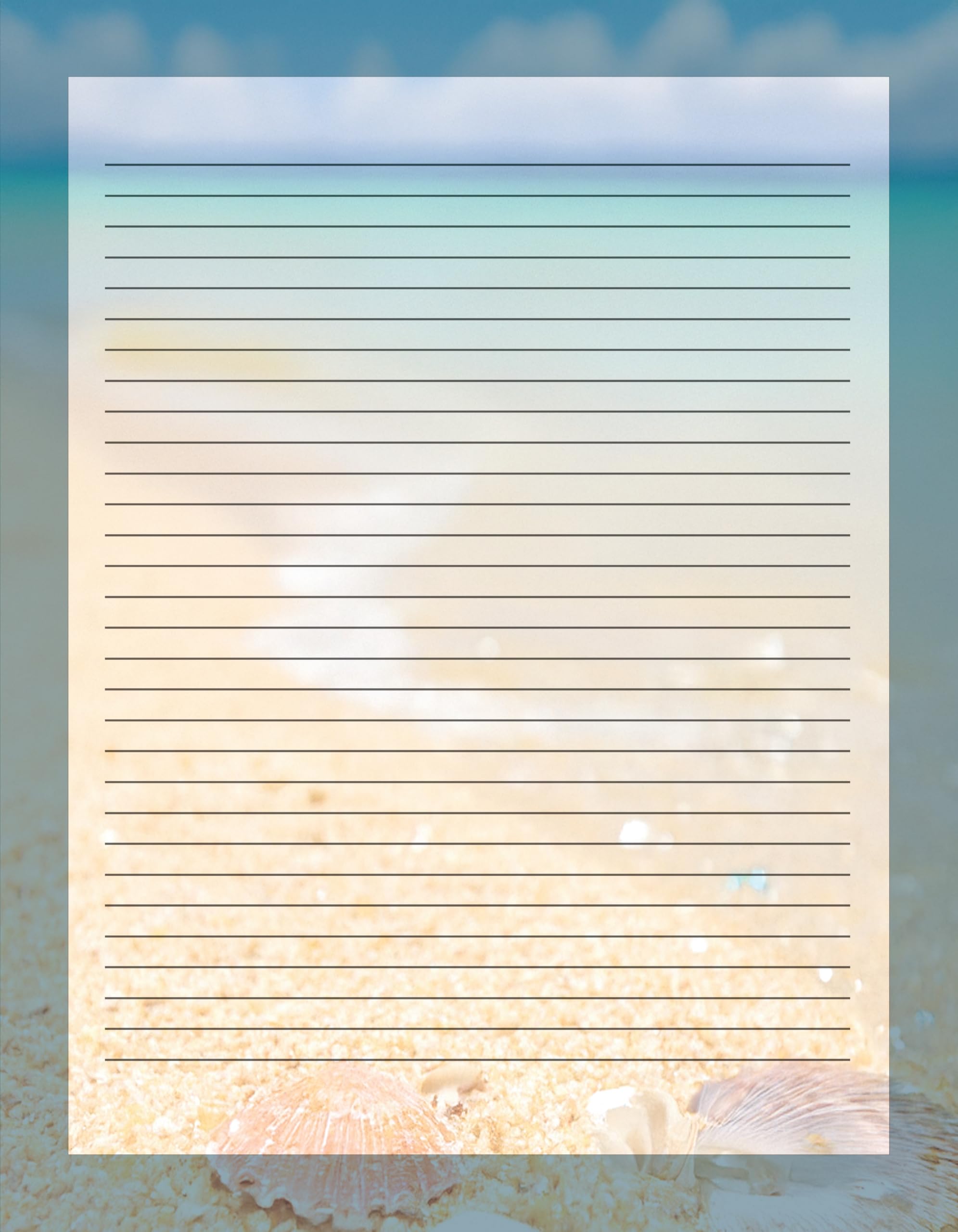 Sandy Shores - Lined Letter Writing Paper - 50 Sheets - 8.5 x 11 - Decorative Printer Paper