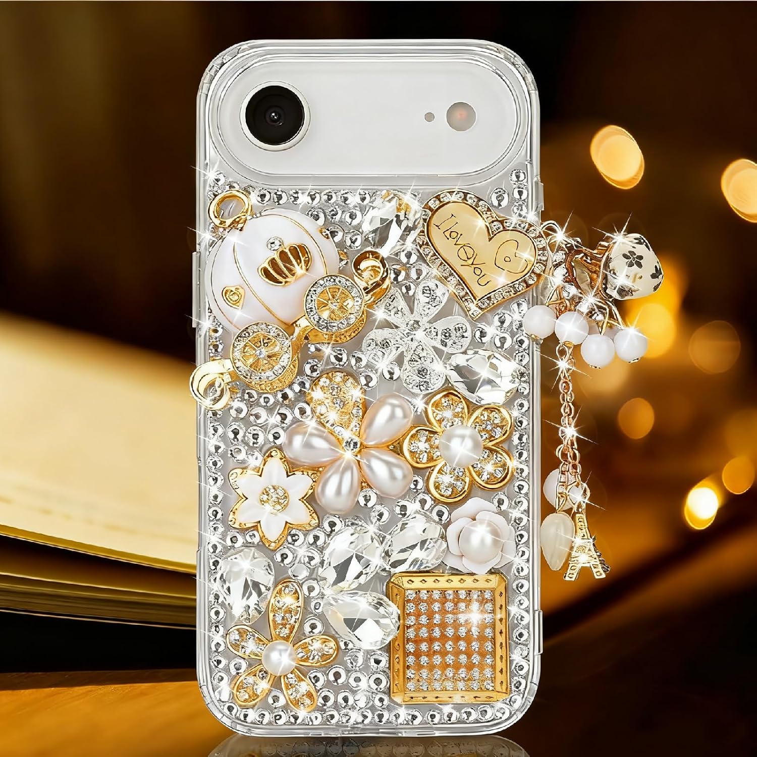 GGuppy for iPhone Air Bling Case, Women Luxury 3D Bling Shiny Rhinestone Diamond Crystal Pearl Handmade Pendant Iron Tower Pumpkin Car Flowers Soft Protective Anti-Fall Case
