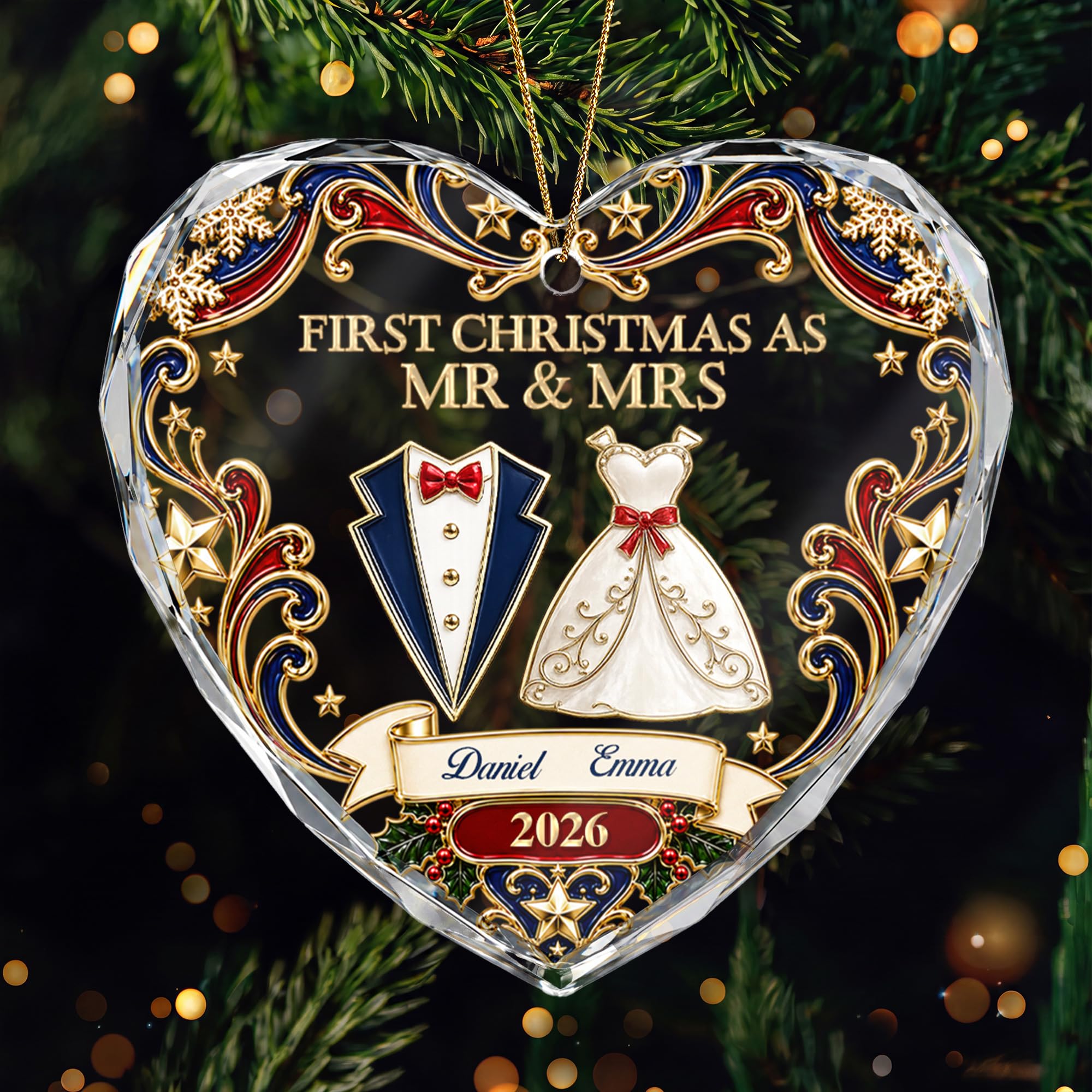 Personal Chic Personalised Glass Ornament - First Christmas As Mr & Mrs - wedding gifts, mr and mrs gifts, personalised wedding gift, personalised ornaments christmas (Model #1)
