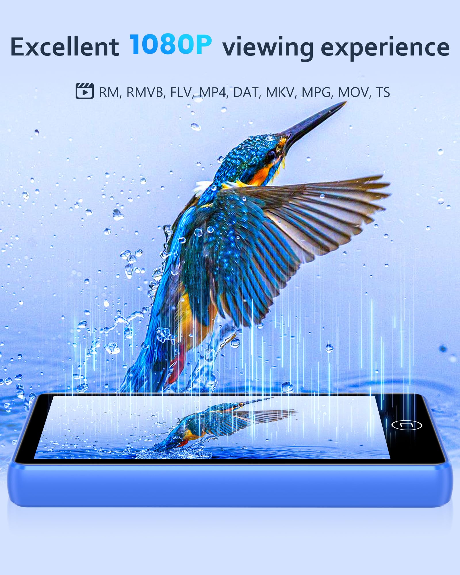 Lettore MP3 Spotify 144 GB con Bluetooth e WiFi, AGXOV MP4 Lettore Musicale con Schermo Touchscreen da 4,02 Pollici, MP3 Android Portatile con Audible, Deezer, Play Store, Blu