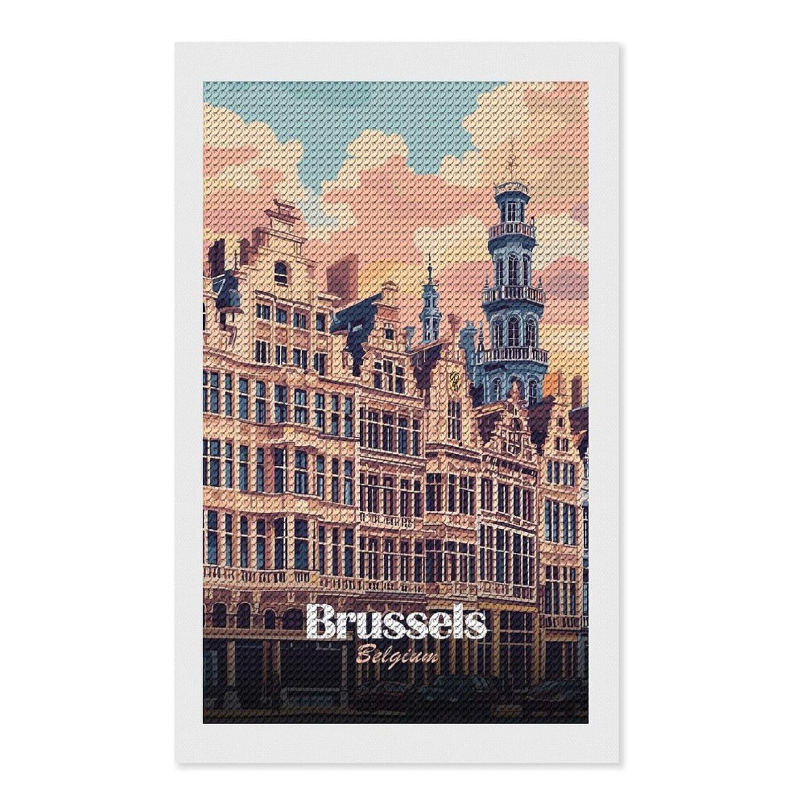 Junmoney Brussels, Belgium Cityscape Art(2) Diamond Painting Canvas Set 12"x20", Mindful Craft Activity, Nice Detail and Sparkle, Farmhouse Decor, Birthday Gift