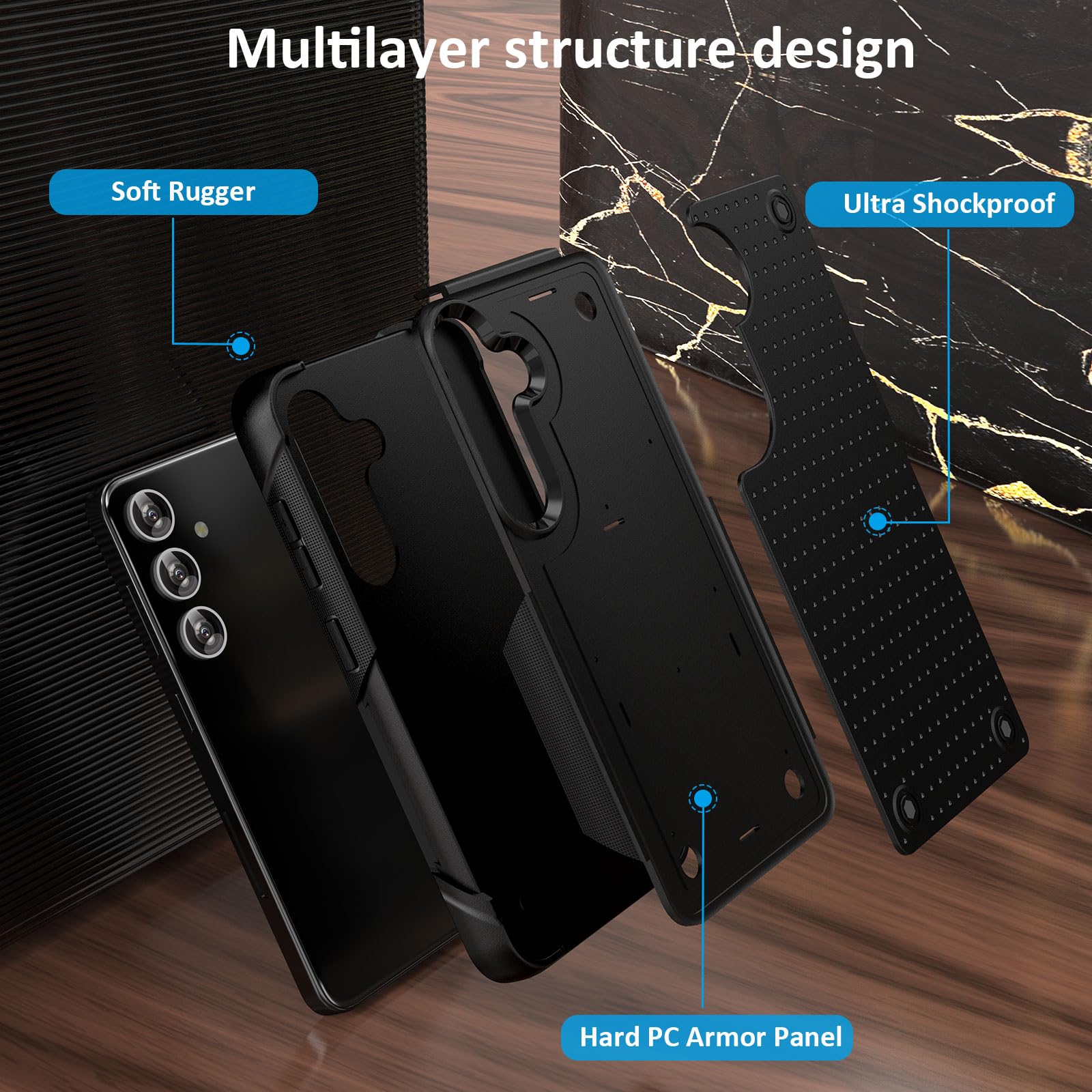 Coque pour Samsung Galaxy S24+/S24 Plus Cover,Antidérapant Antichoc Protection S24+Plus Étui,Arrière Rigide Coque pour Samsung Galaxy S24+/S24 Plus 6.7'' Noir