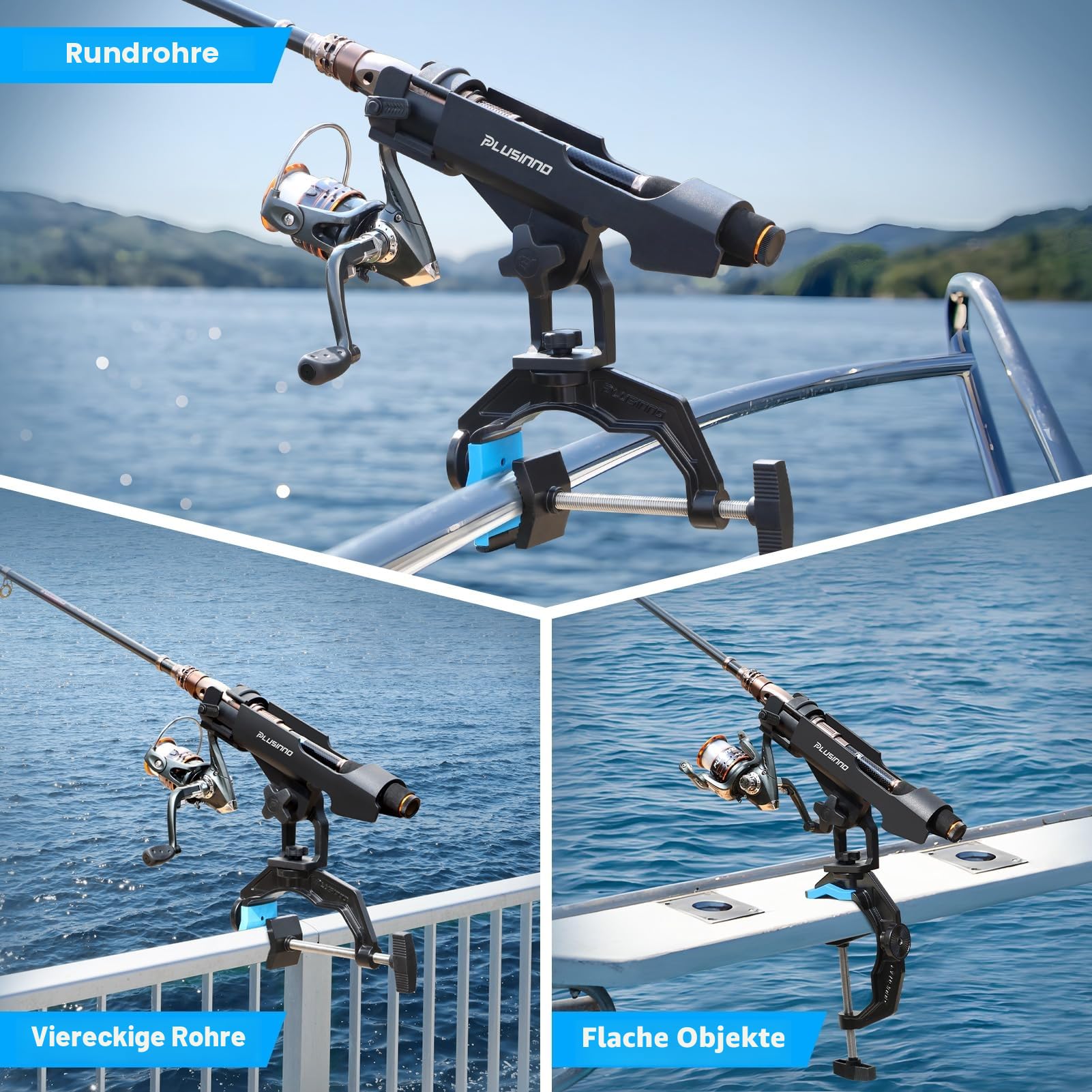 PLUSINNO Angelrutenhalter für Boote, mit vergrößerter Klemme, innovatives doppeltes V-Design, passend für runde und quadratische Bootsrohre, Angelzubehör, Angelgeschenk für Herren, 1/2/4er-Pack