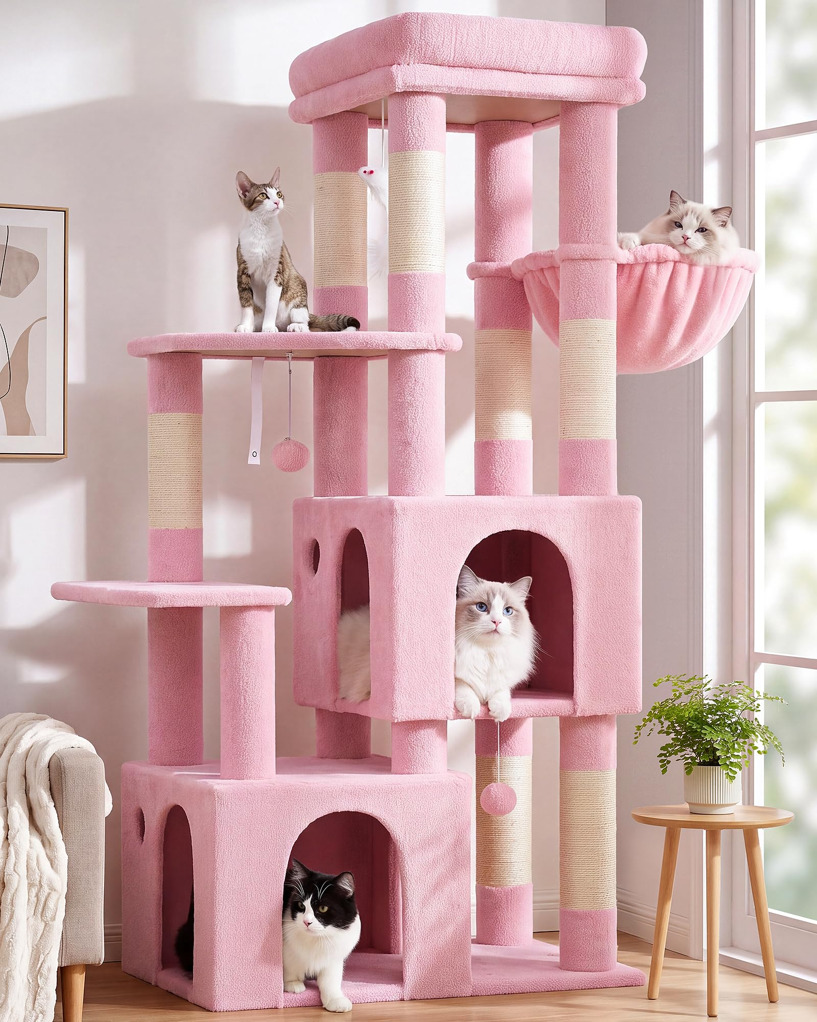 Globlazer Heavy Duty Cat Trees for Big Cats Maine Coon, F61, Pink