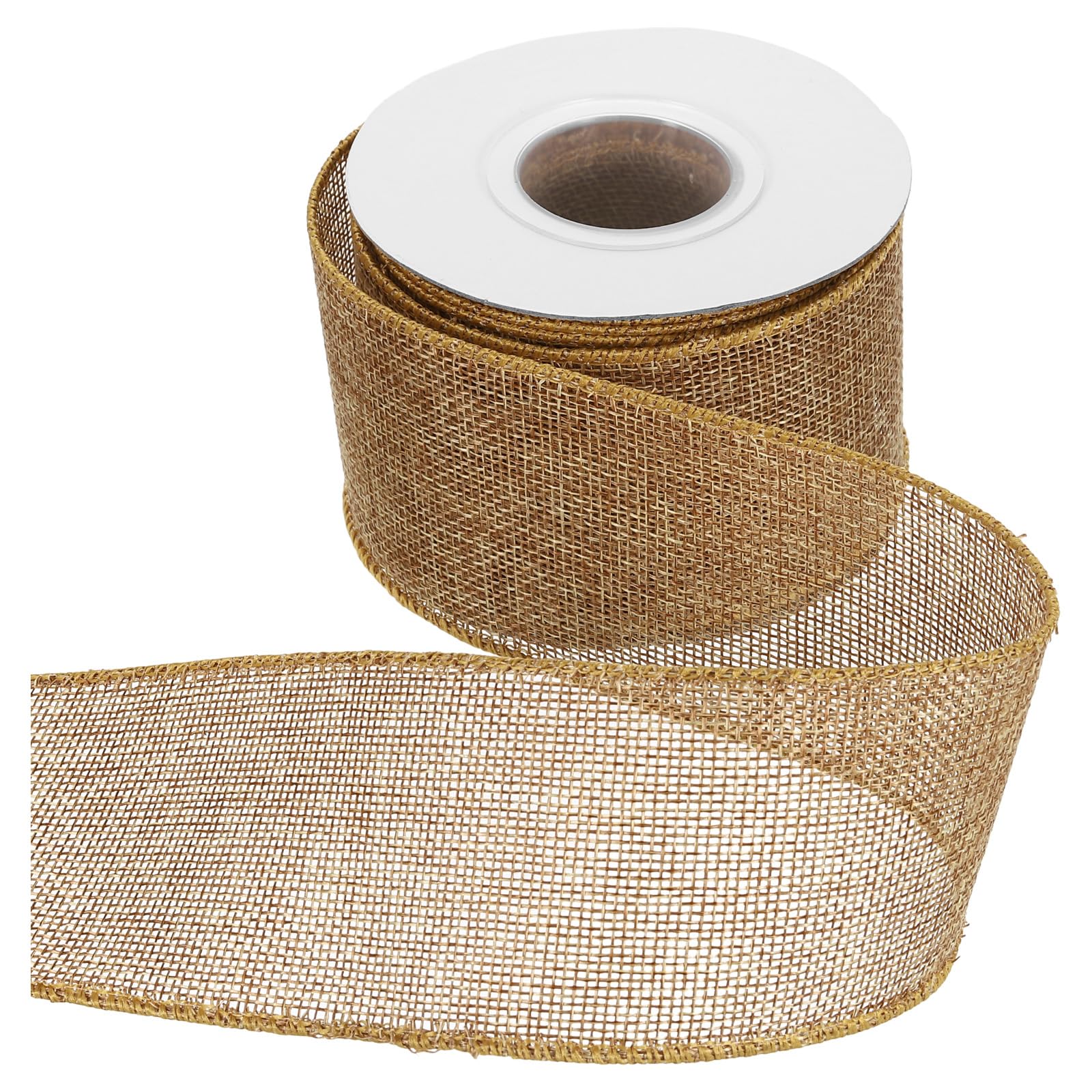 sourcing map Burlap Wired Ribbon 2-1/2" x 10 Yards Wired Edge Ribbon Cross Linen Woven Strap for Big Bow Wreath Holiday Parties Home and Outdoor Decoration, Gold Yellow