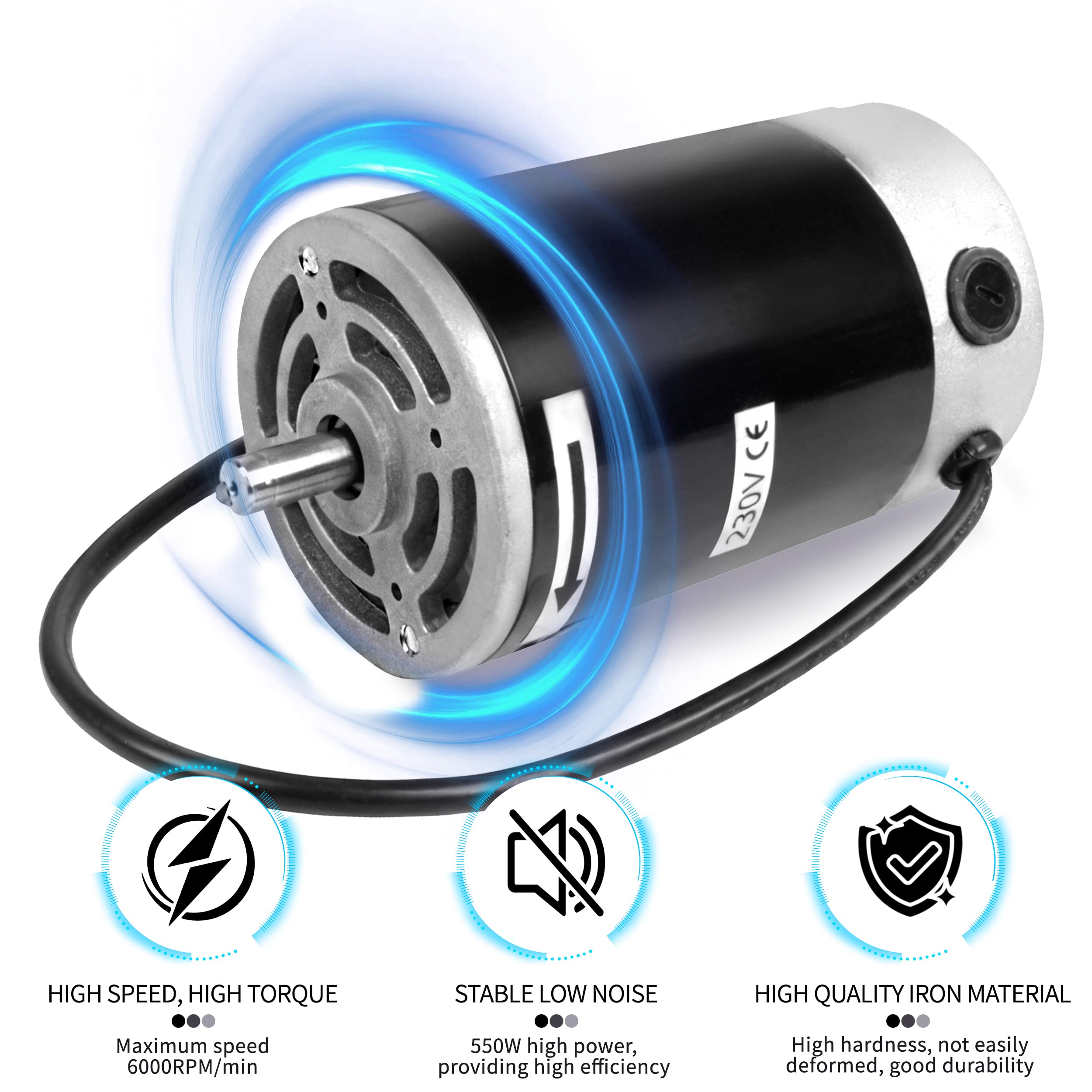 RATTMMOTOR Motor de 550 W 220 V CC, mini torno de metal, 6000 rpm, para mini torno de mesa 0618 CJ18A, accesorios mecánicos de repuesto (550 W)