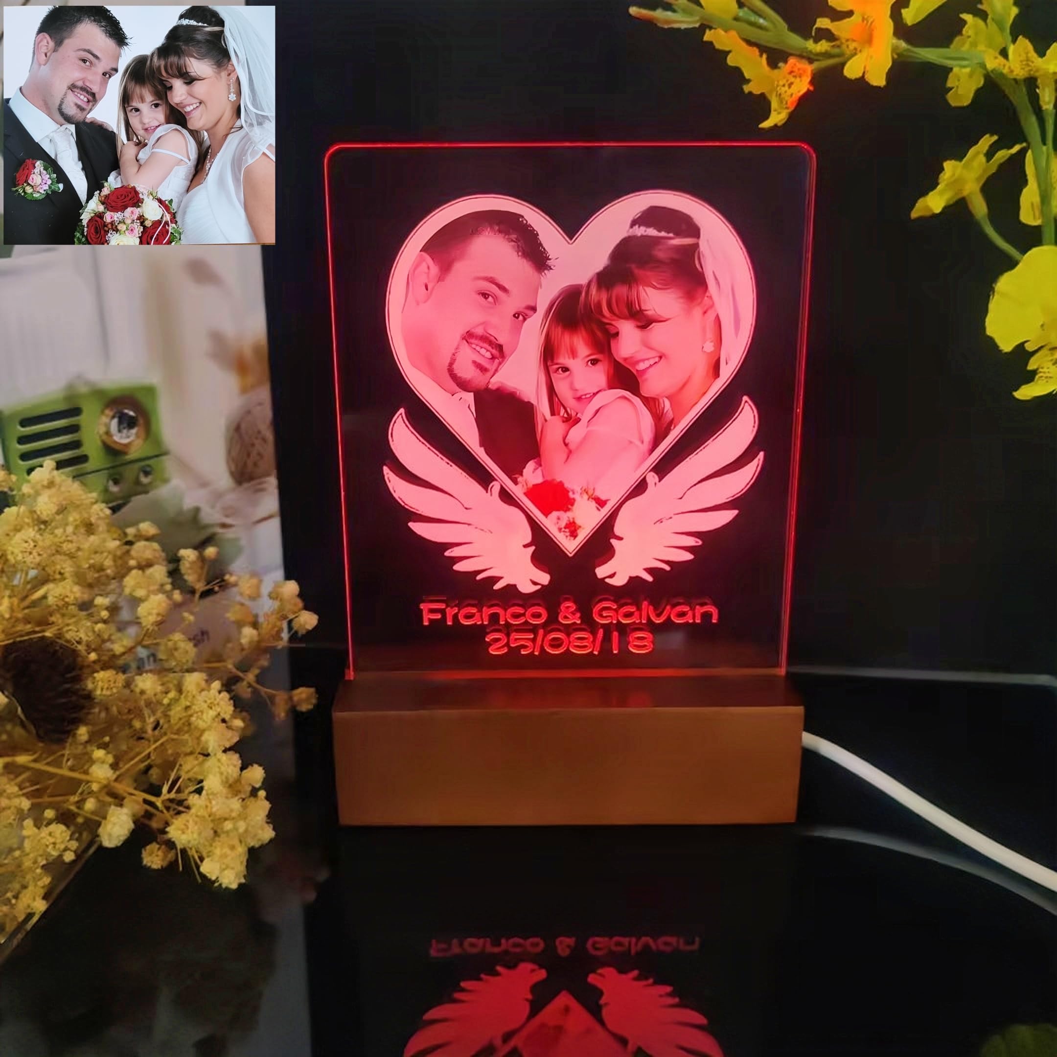 flowers Hua Personalised Photo Frame Lamp Gifts Custom Night Light Original Presents for Women Mothers Day Birthday Anniversary Christmas (Personalized Photo light5)
