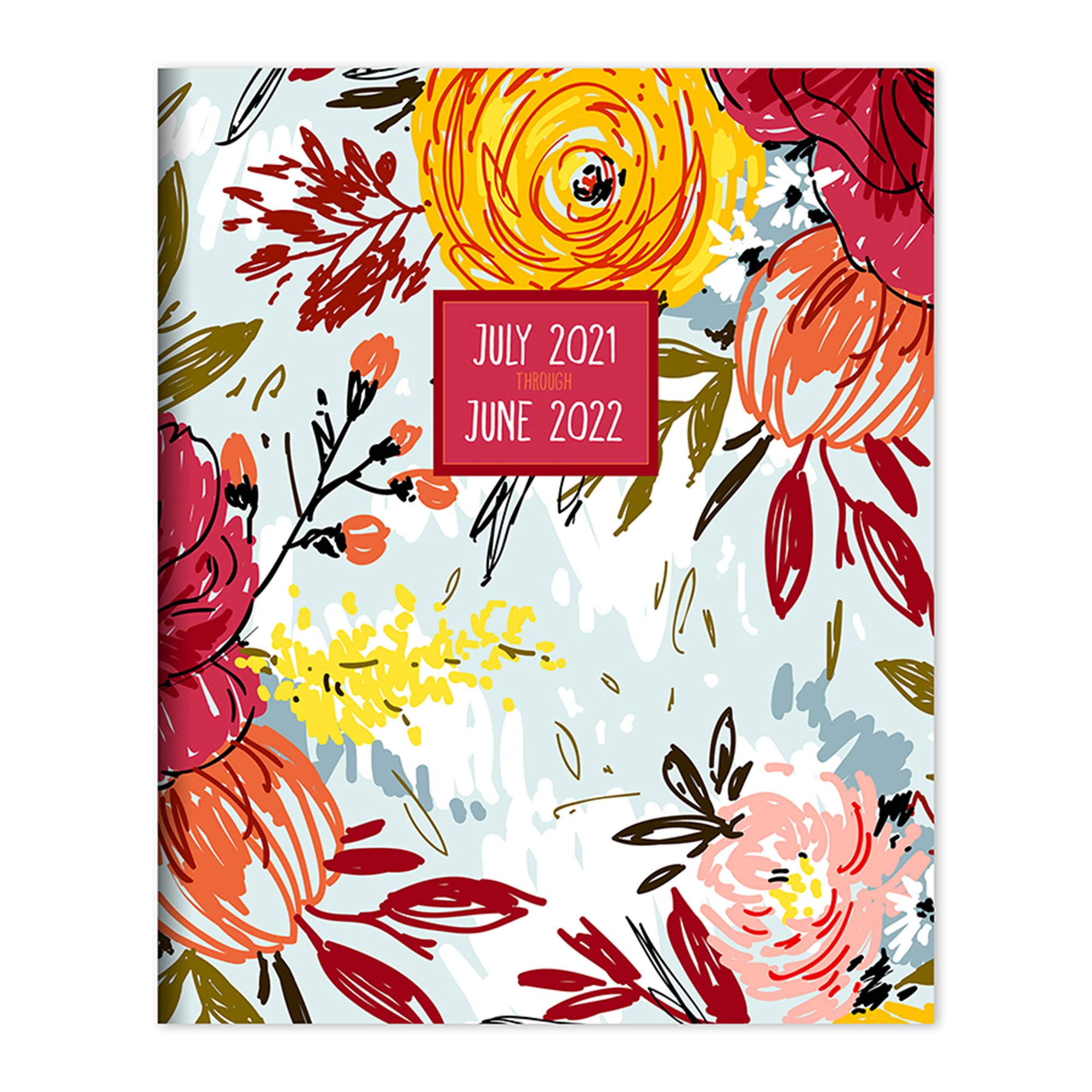 TF PUBLISHING - July 2021 - June 2022 Brush Flowers Medium Monthly Planner - 2 Page Spreads With Extra Large Calendar Grids and Planning Prompts - 12 Month Academic Year Planner - 6.5” x 8”