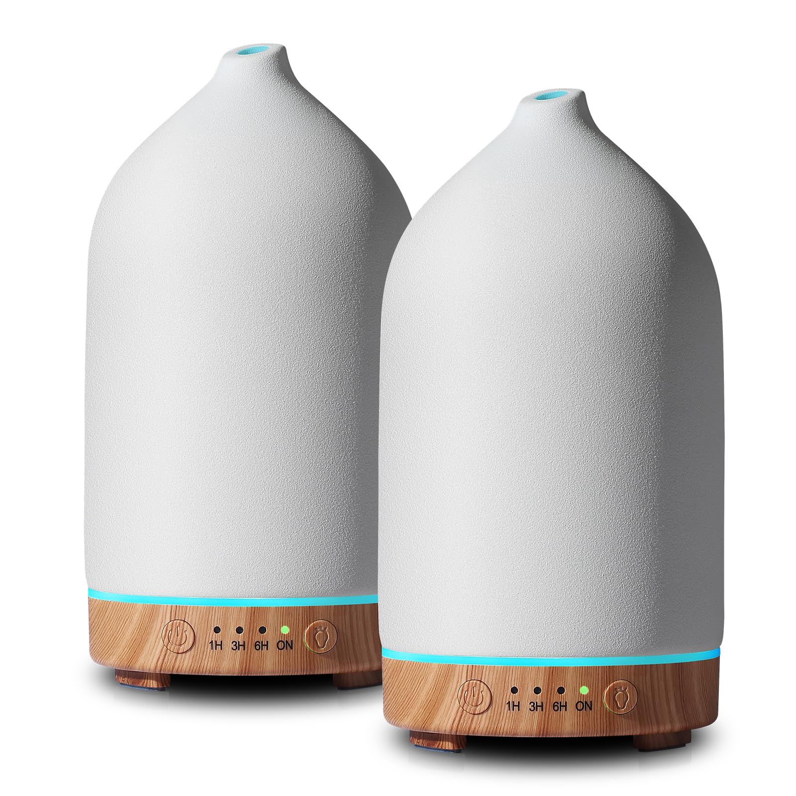 Photo 1 of Gooamp 200ML Ceramic Essential Oil Diffuser for Home (2 Pack) - Ultrasonic Aromatherapy Diffuser Humidifier with 7 Color LED Lights, Auto Shut-Off, 3 Timers for Bedroom, Office, Yoga, Wood Grain Base