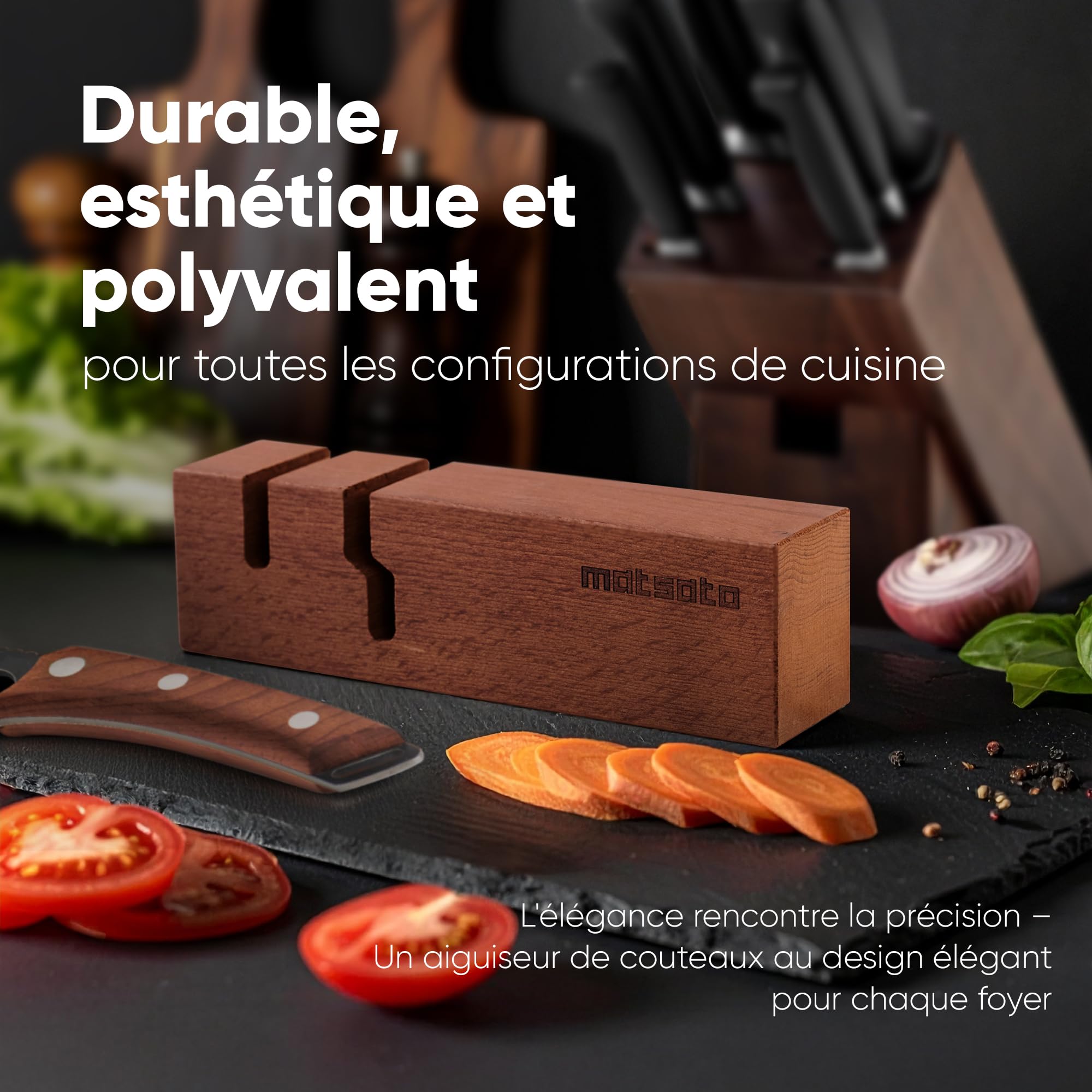 Matsato Aiguiseur Couteaux & Ciseaux – Affûteur de Couteaux Manuel 2-en-1, Aiguiseur pour Couteaux de Cuisine, Base Antidérapante