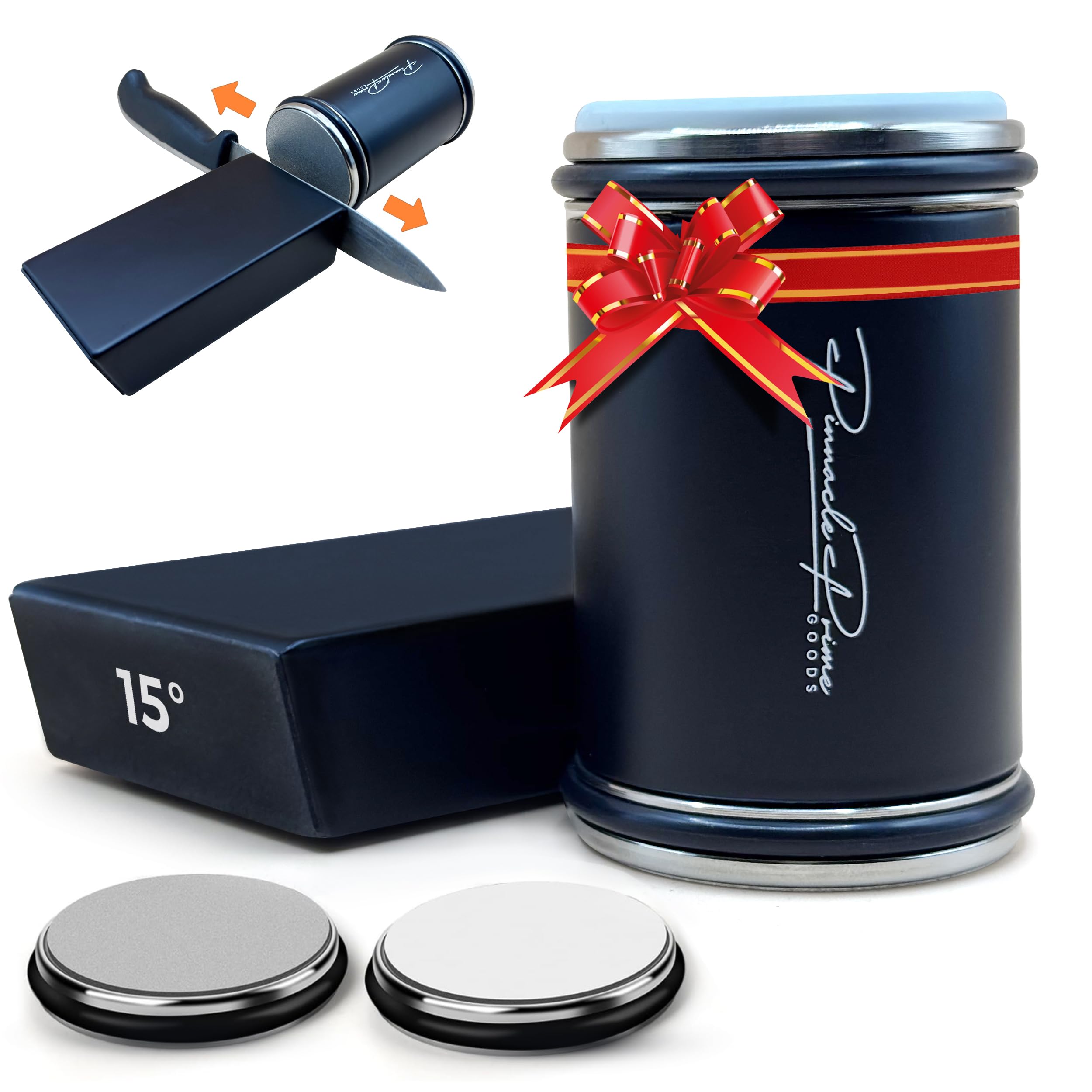 Professional Rolling Knife Sharpener Tool Kit - Knife Sharpening Made Easy for Kitchen Knives - Diamond and Ceramic Knife Sharpening Kit, Contains 2 Extra Polishing Discs,15 & 20 Degree Magnetic Angle