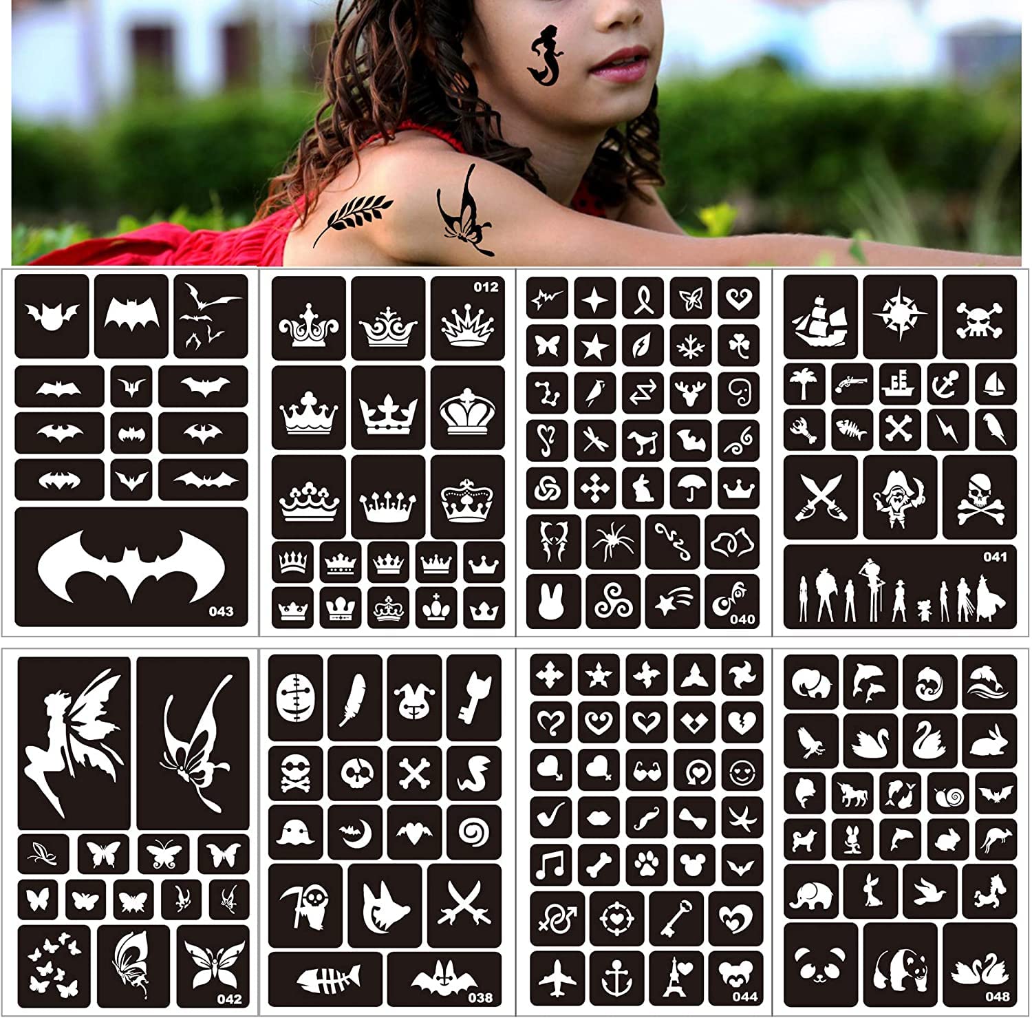 Ivana's Self-Adhesive Flower, Butterfly, Arabiac Design Henna Tattoos Stencils (8 Sheet), D592-image-22