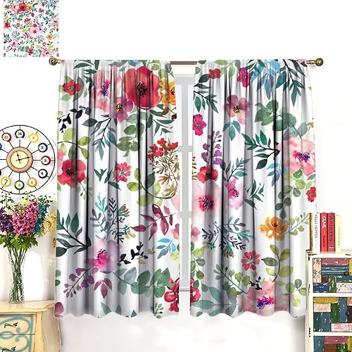 Miniatura 564 de Retro 70s Floral Blackout Window Curtains, Watercolor Flower Plant Rustic Modern Style Pattern Window Drapes, for Bedroom Living Room 42x45in 2
