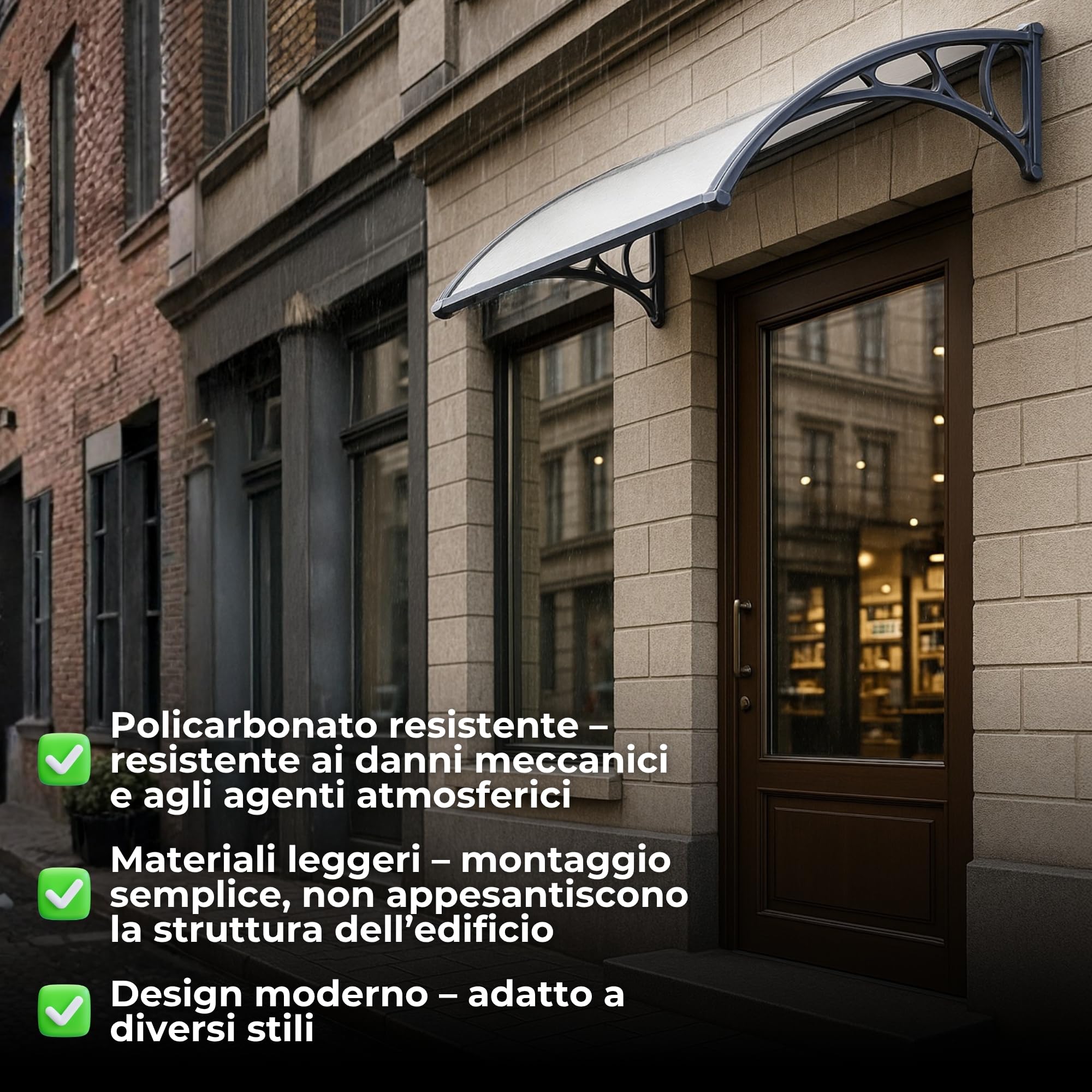 SPRINGOS Tettoia per porta d'ingresso, copertura di protezione per balcone, parapioggia, in alluminio e policarbonato, da 150 x 75 x 23 cm