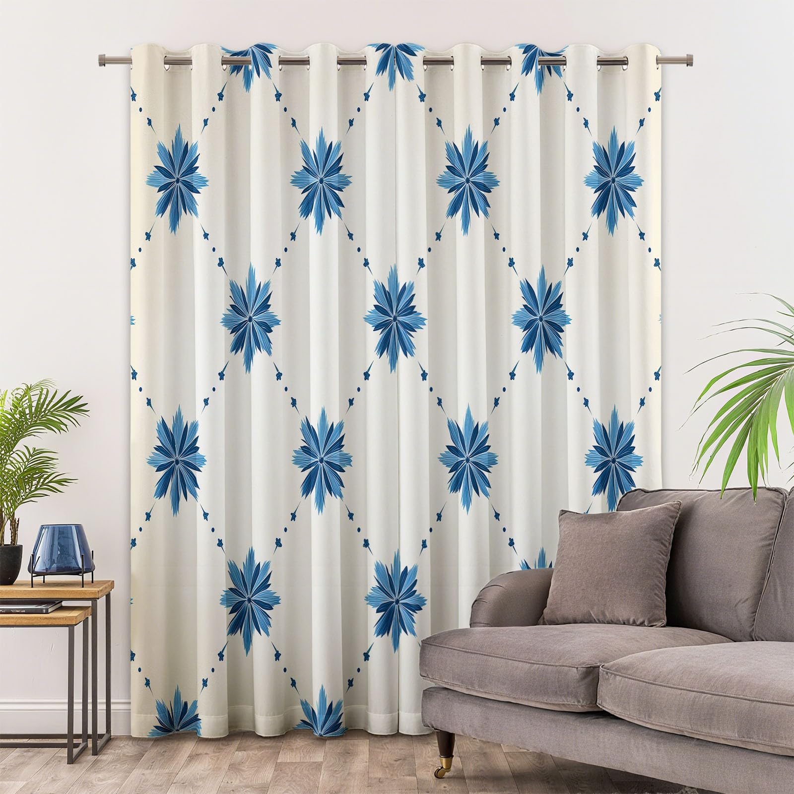 Cortinas Opacas 2 Piezas Patrón De Estrella Retro, Cortinas Salon Cortinas Termicas aislantes Frio y Calor con Ojales para Habitacion Infantil Dormitorio, Beige, 117 x229 cm