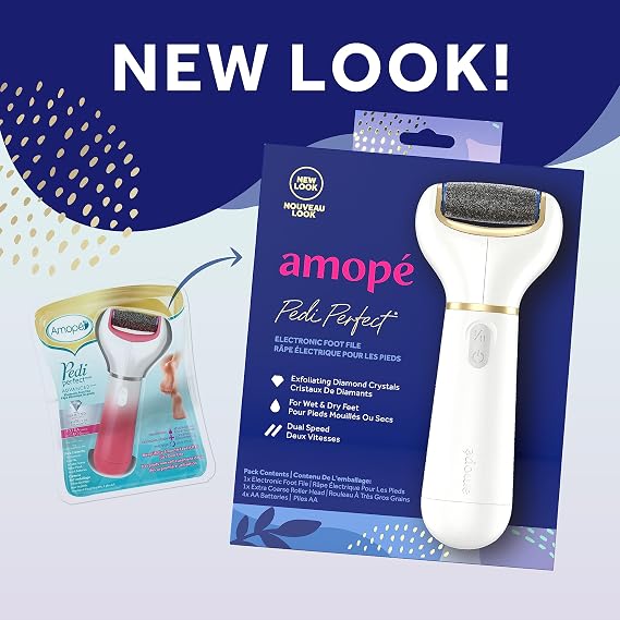 Amope Pedi Perfect Electric Callus Remover Foot File w/ Diamond Crystals, Pedicure Tool for Feet, Removes Hard & Dead Skin, Feet Scrubber & Buffer, Splashproof, w/ Extra Coarse Roller Head, 1 Count