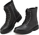 Ziitop Femmes Bottes légère étanche Bottes de combat Bottes à cheville pour femmes Causal côté zipper Dentelle Talon bas noir Bottes non glissades en plein air Bottes marcheuses dames