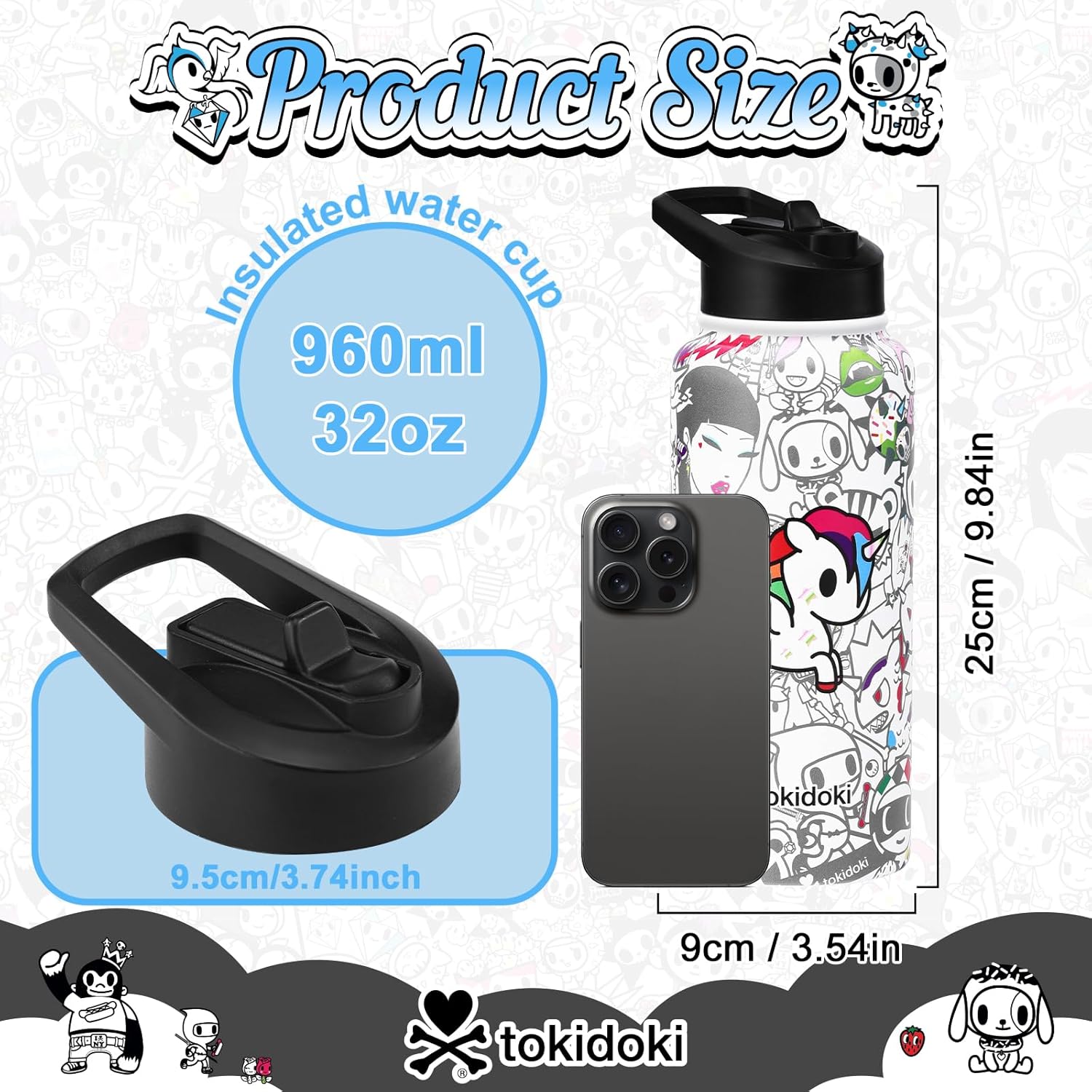 Tokidoki Unicorno Bottle 32oz Insulated Stainless Steel Water Bottle with Reusable Vacuum Insulated Water Bottle Tumbler with Leak Proof Flip Bottle for Sport Travel Office(BN allstars) - Image 2