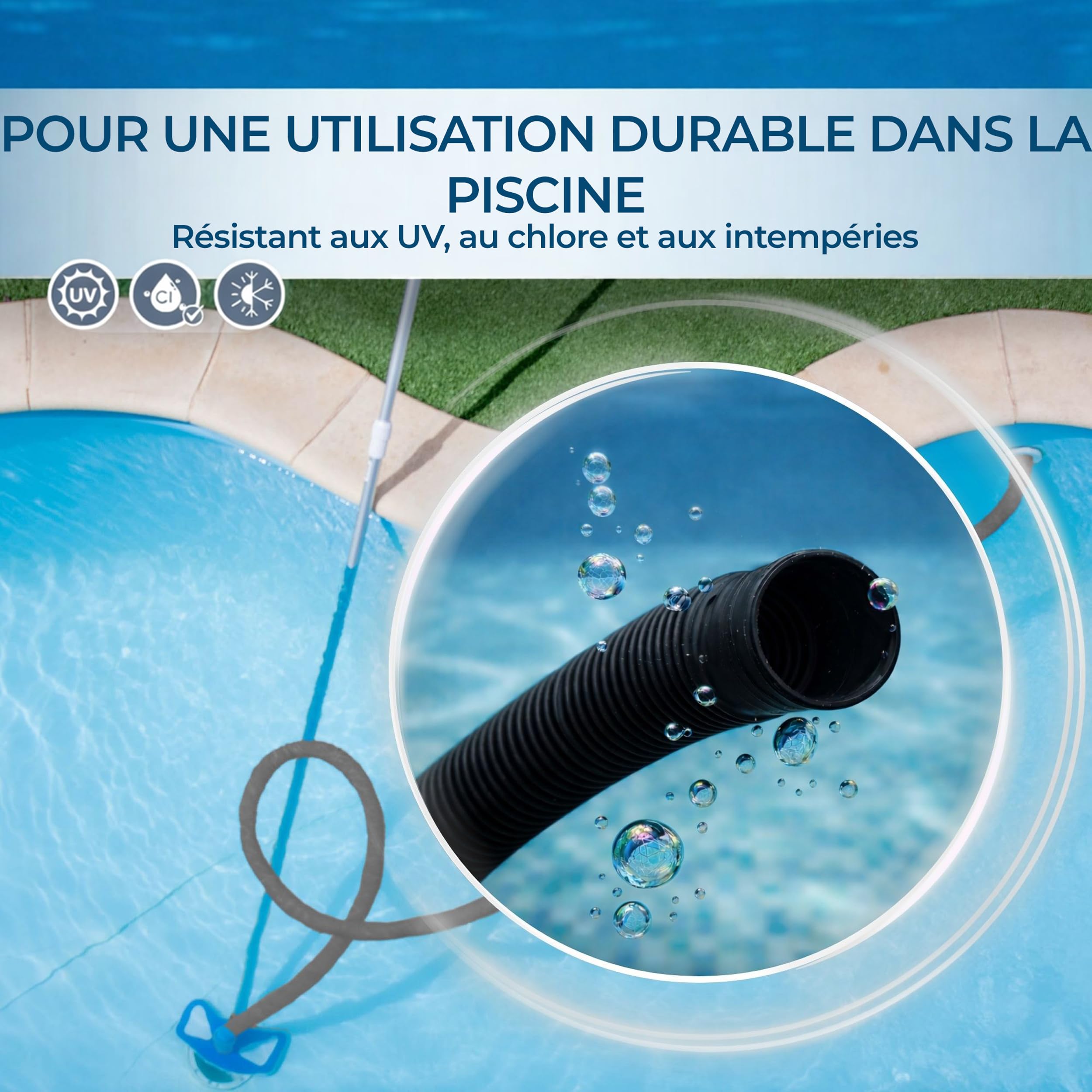 Amapool Tuyau de Piscine 38mm 12m Noir - Flexible pour Pompe et Filtre | Tuyau cannelé robuste pour skimmer et aspirateur, sécable tous les 1,5m, résistant aux UV et chlore, sans plastifiant