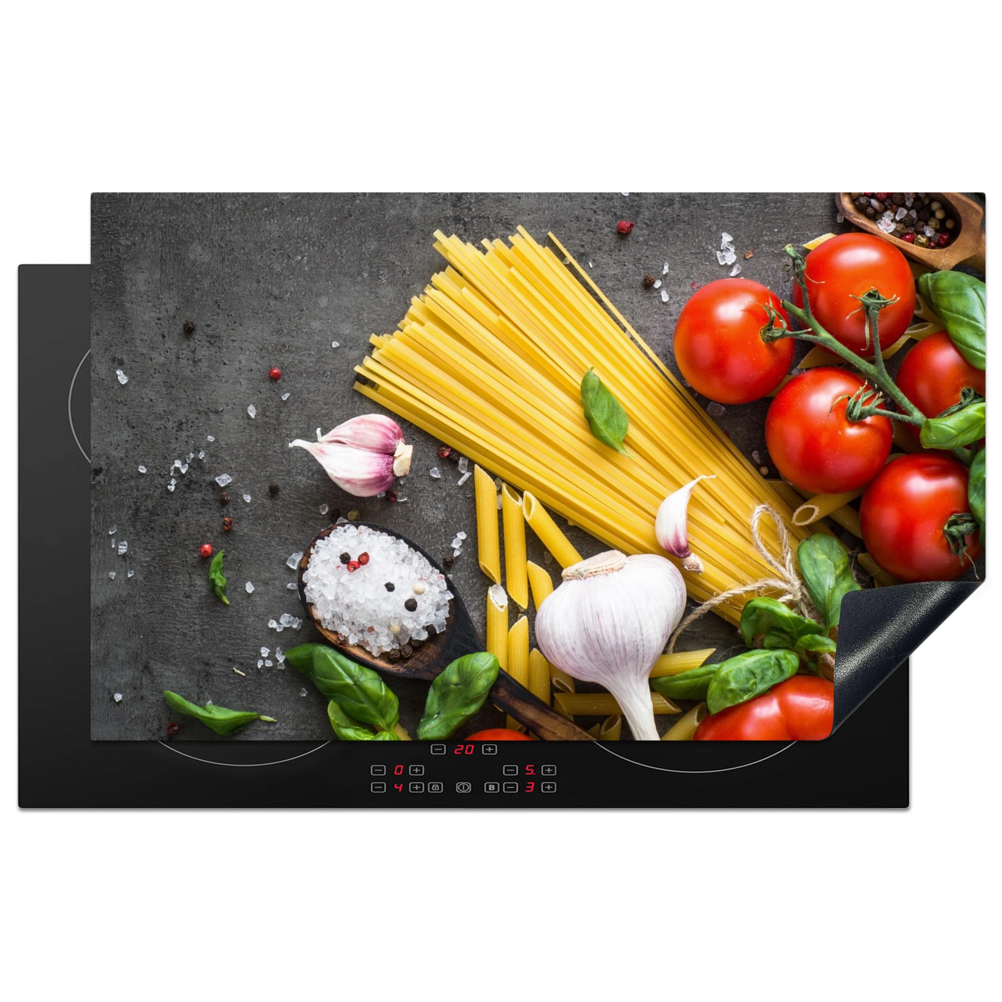 KitchenYeah© Induction Hob Cover Protector Mat 20.5"x33.5" / 85x52 cm Kitchen Universal Ceramic Covers for Electric Cookers Vinyl Pasta - Herbs - Tomato - Spices - Rustic