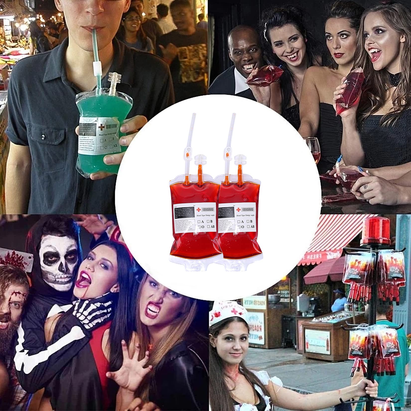 Lot de 20 récipients à boire « Blood Bag » IV, parfaits pour les fêtes d' Halloween à thème, Dracula/vampire – 250 ml réutilisable Blood Energy Drink PA Bag Halloween Pouch Props Vampire